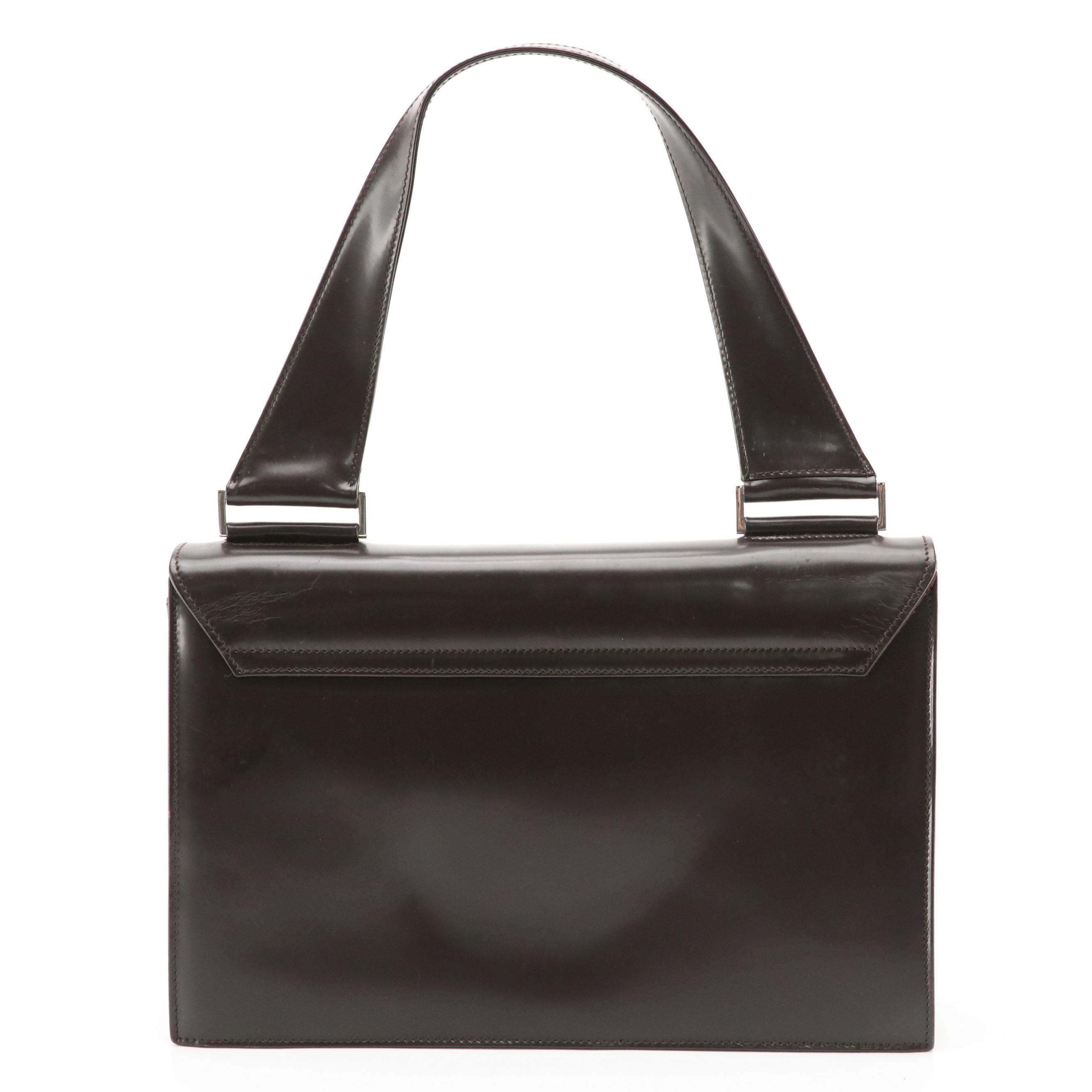 Gucci Full Flap Shoulder Bag in Dark Brown Glazed Leather