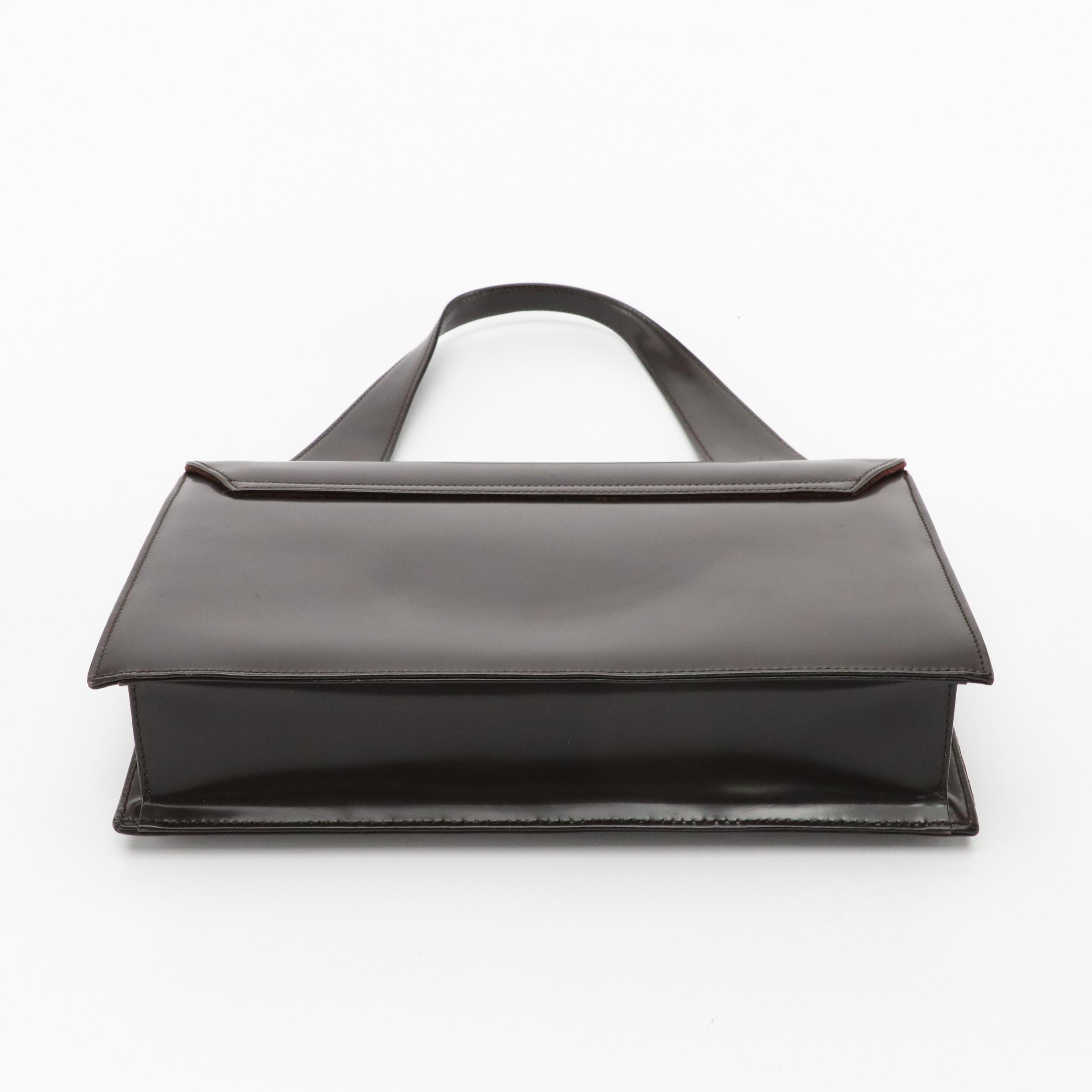 Gucci Full Flap Shoulder Bag in Dark Brown Glazed Leather