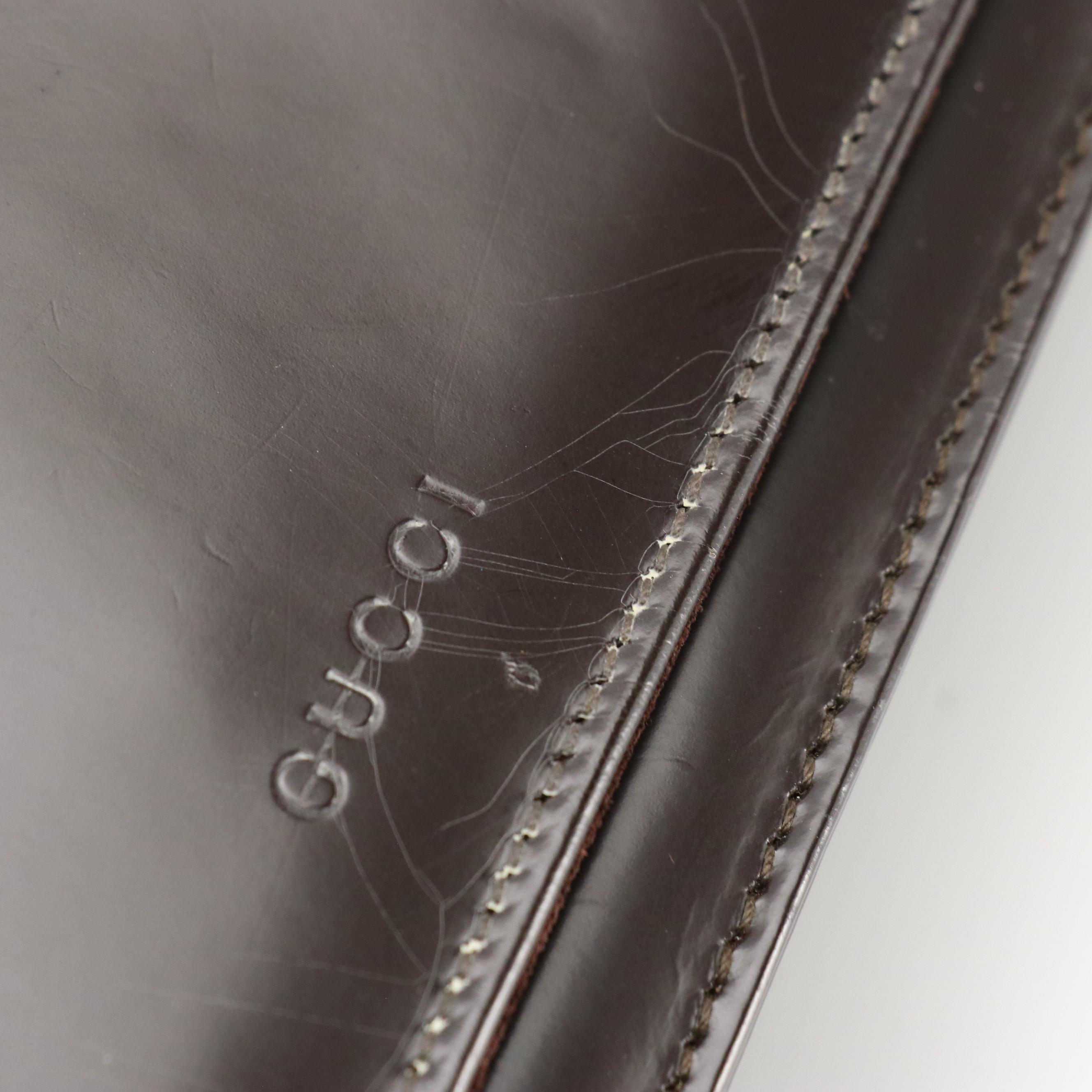 Gucci Full Flap Shoulder Bag in Dark Brown Glazed Leather