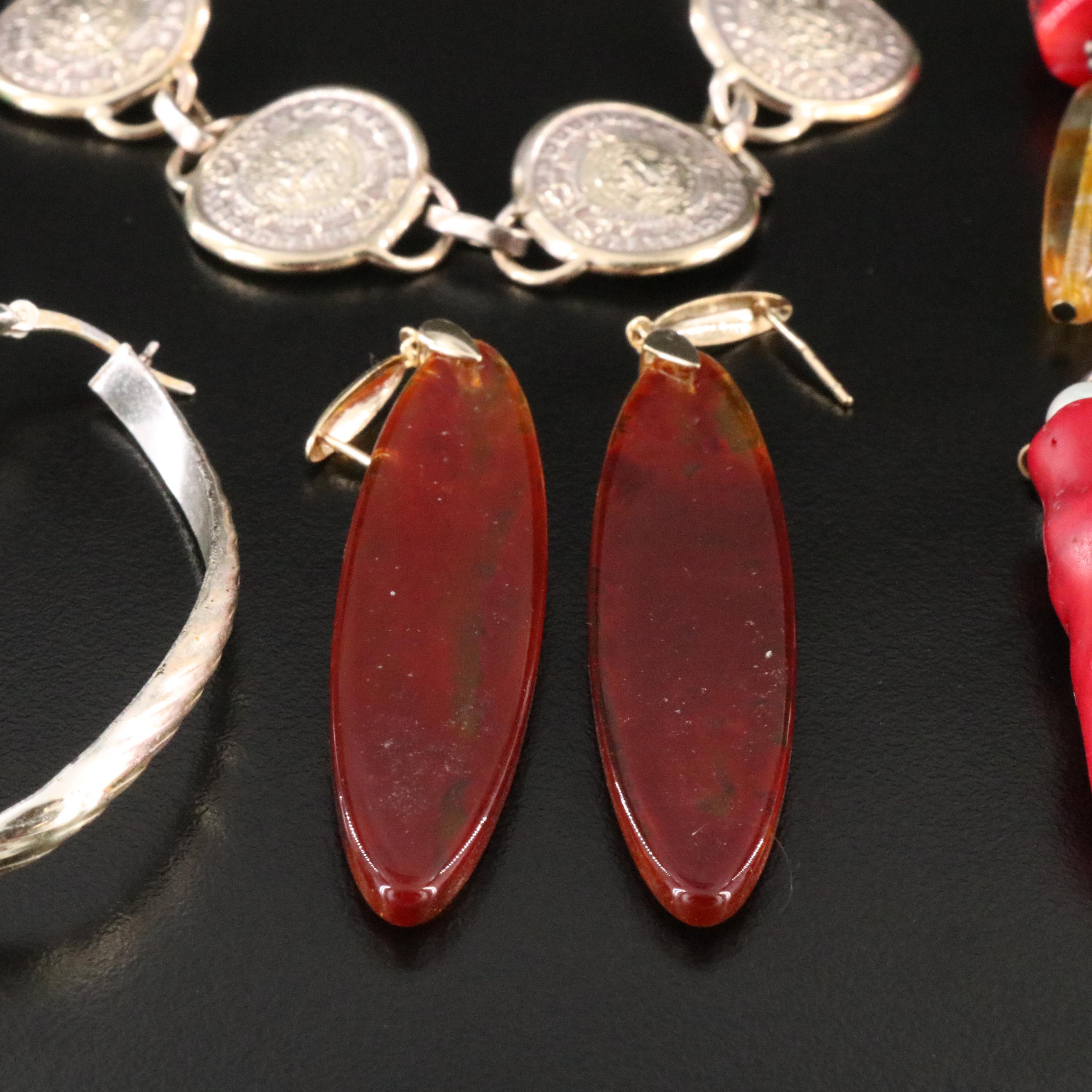 Earrings, Enhancers and Bracelet Including Sterling Pearl and Coral