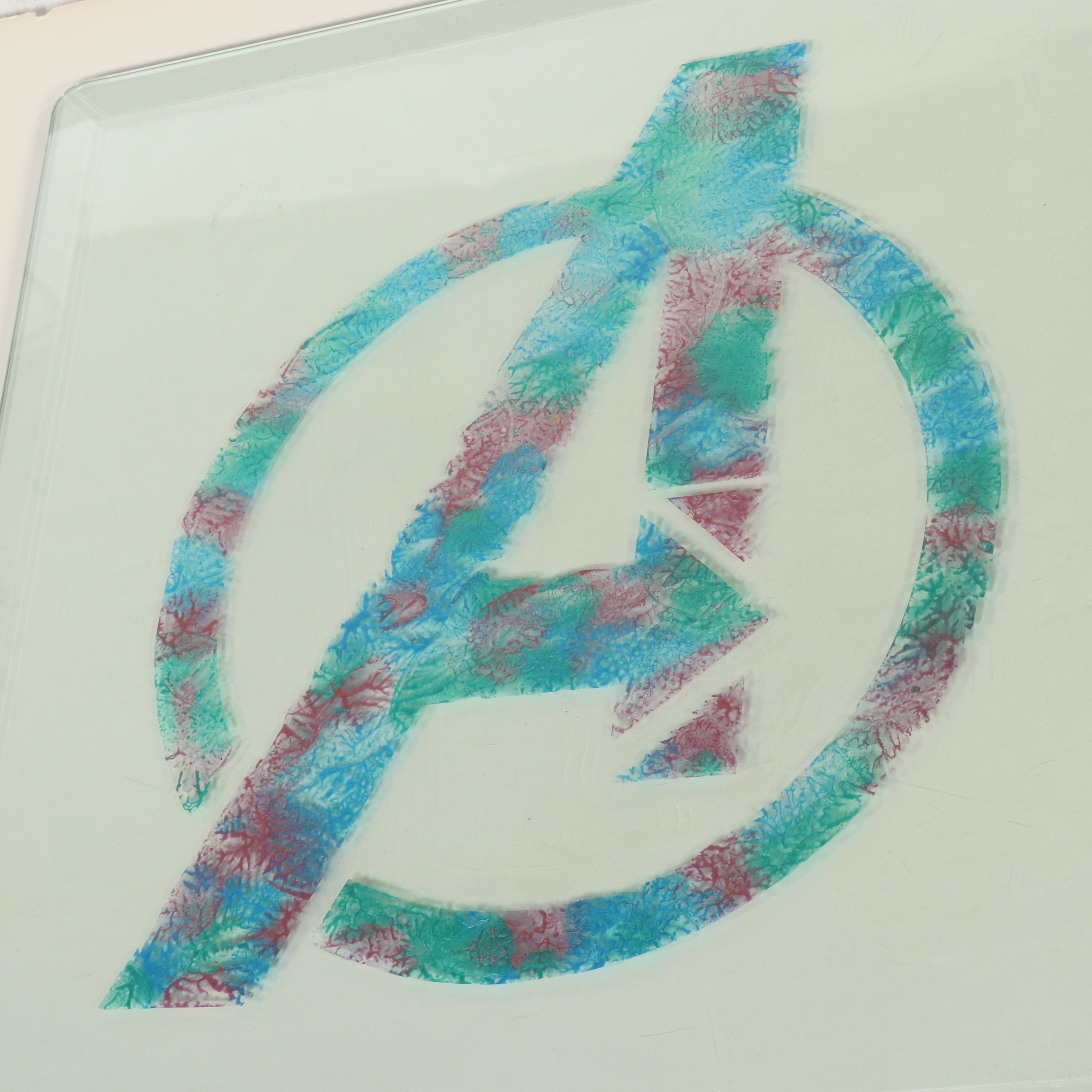 Marvel Avengers Sponge Printed Logo Art Glass Panel, 21st Century