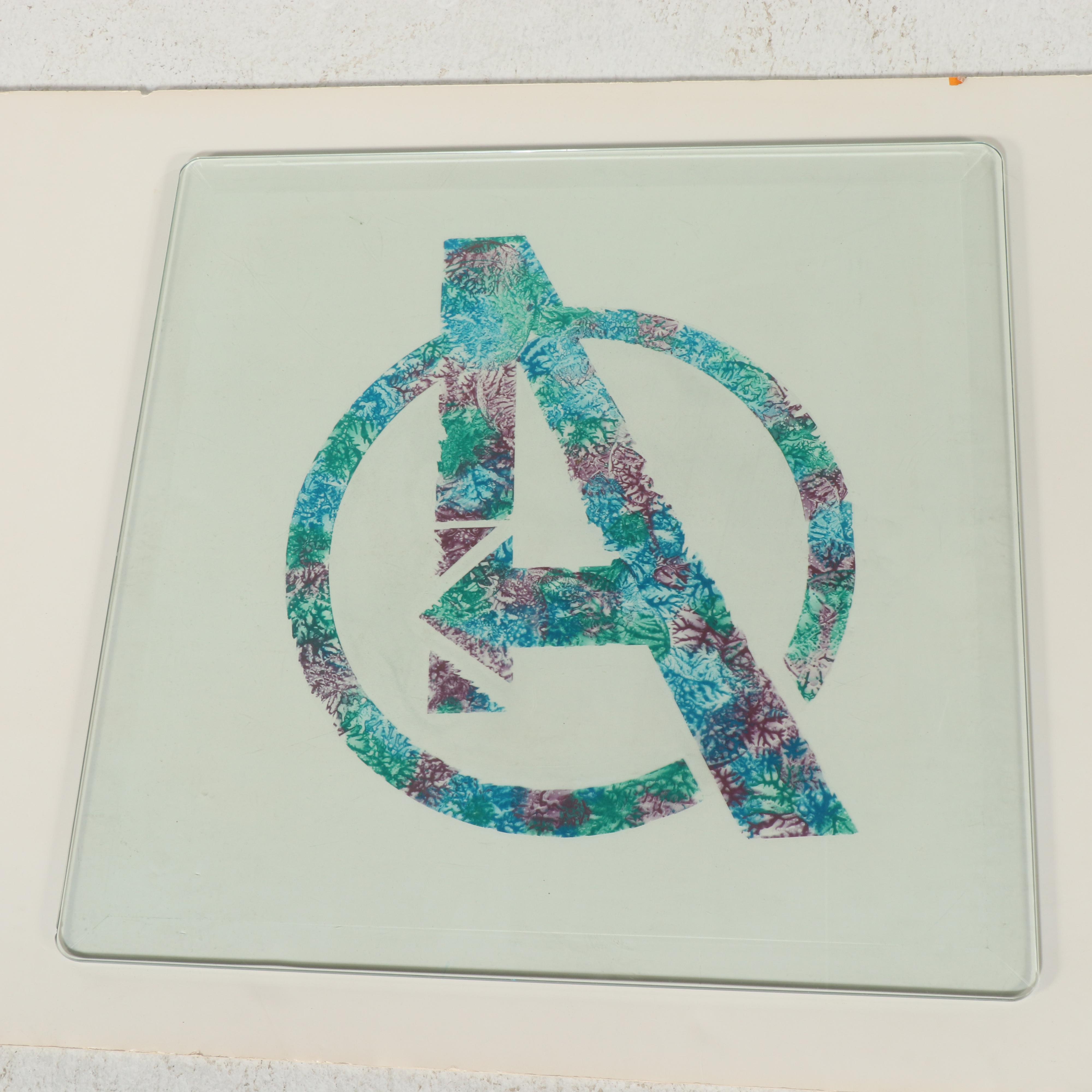 Marvel Avengers Sponge Printed Logo Art Glass Panel, 21st Century