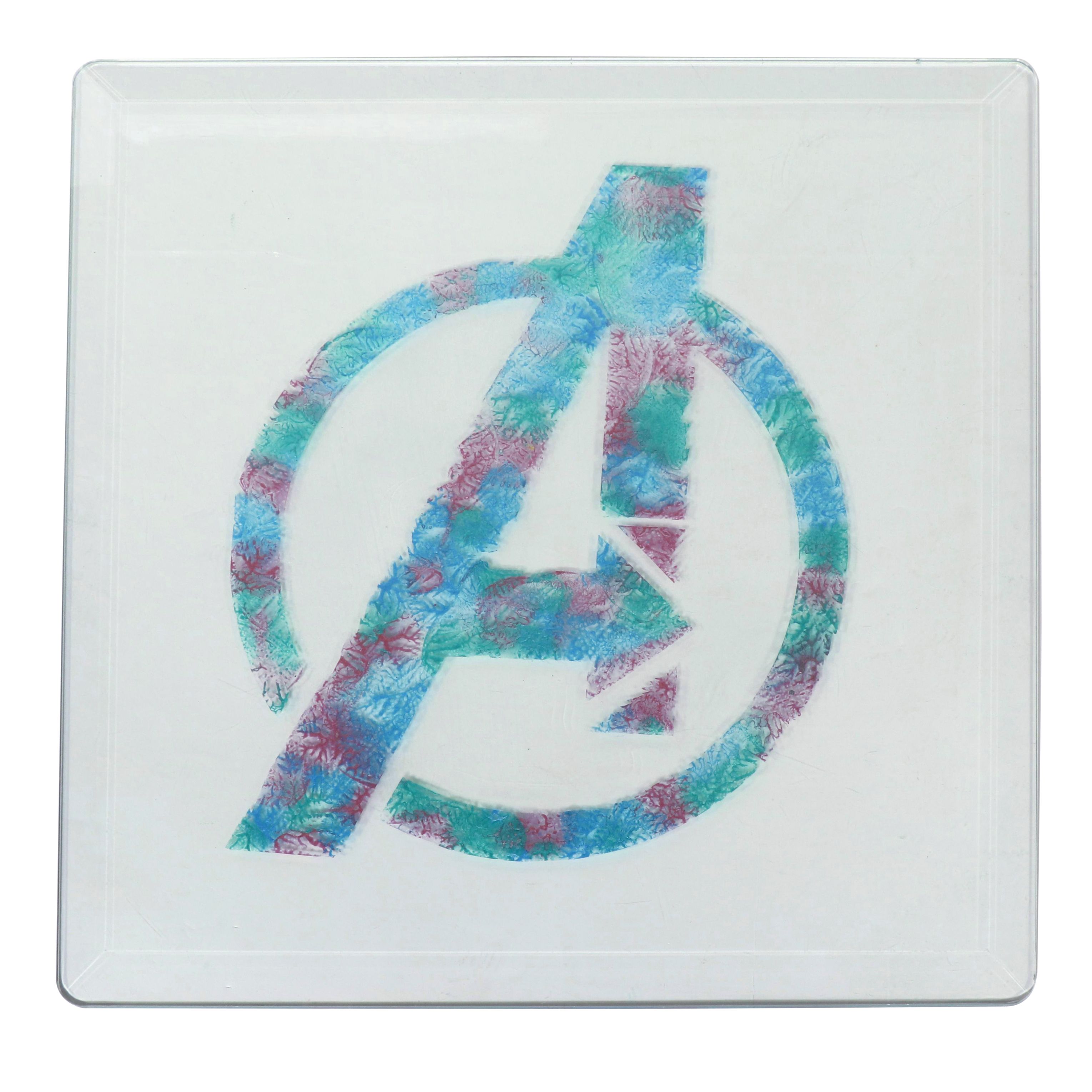 Marvel Avengers Sponge Printed Logo Art Glass Panel, 21st Century