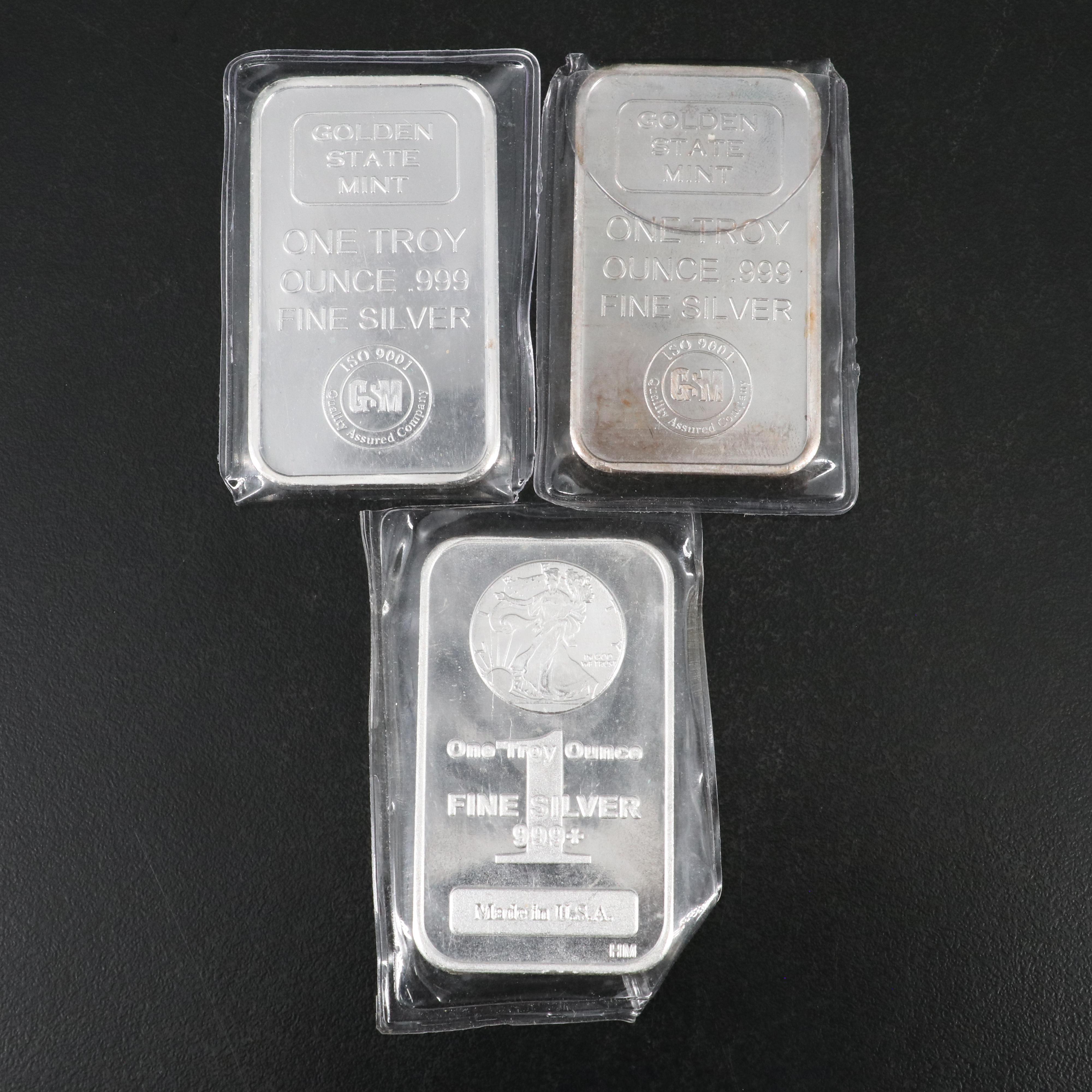 Three One Troy Ounce Fine Silver Ingots