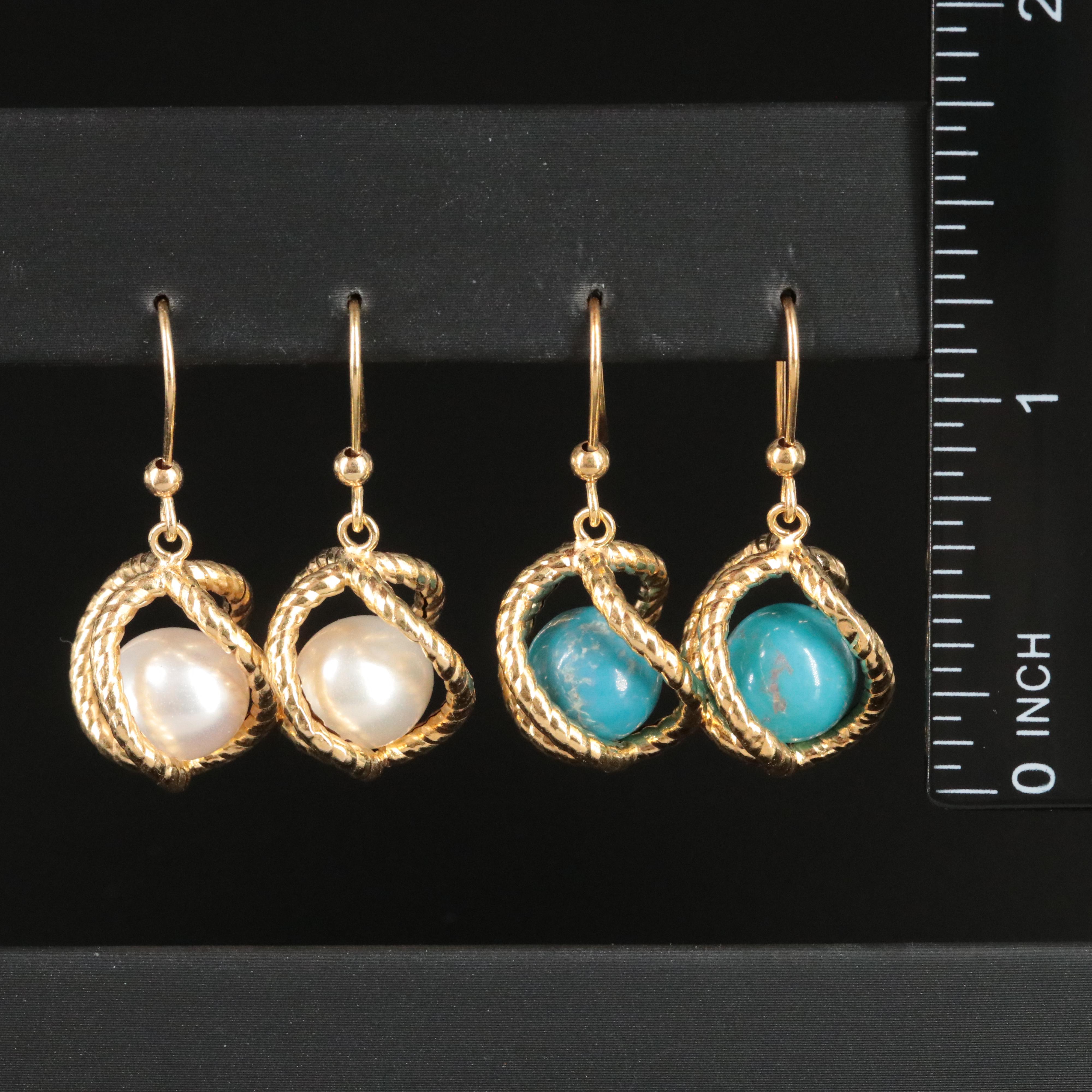 Italiana Milor 14K Turquoise and Pearl Bead Cage Earrings