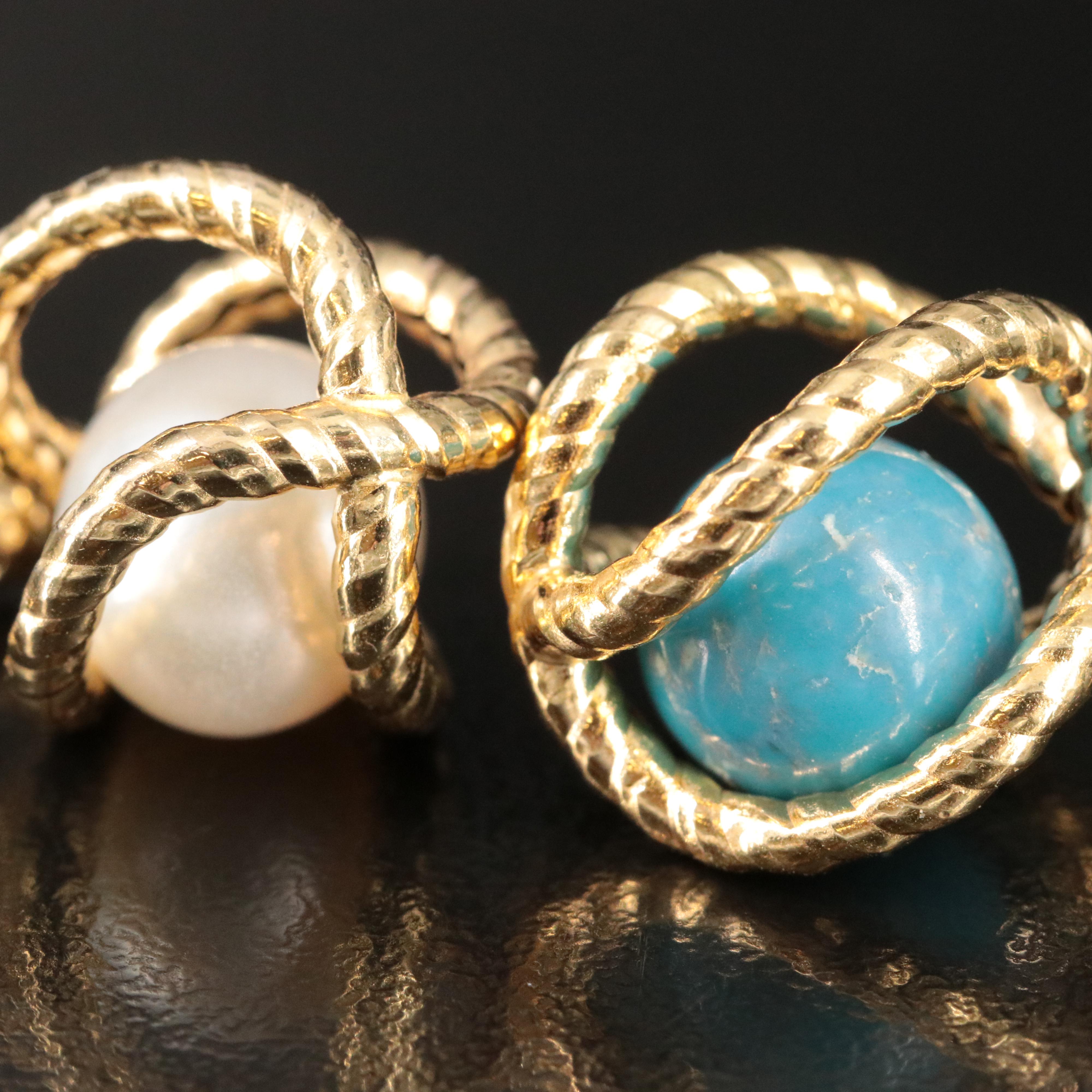 Italiana Milor 14K Turquoise and Pearl Bead Cage Earrings