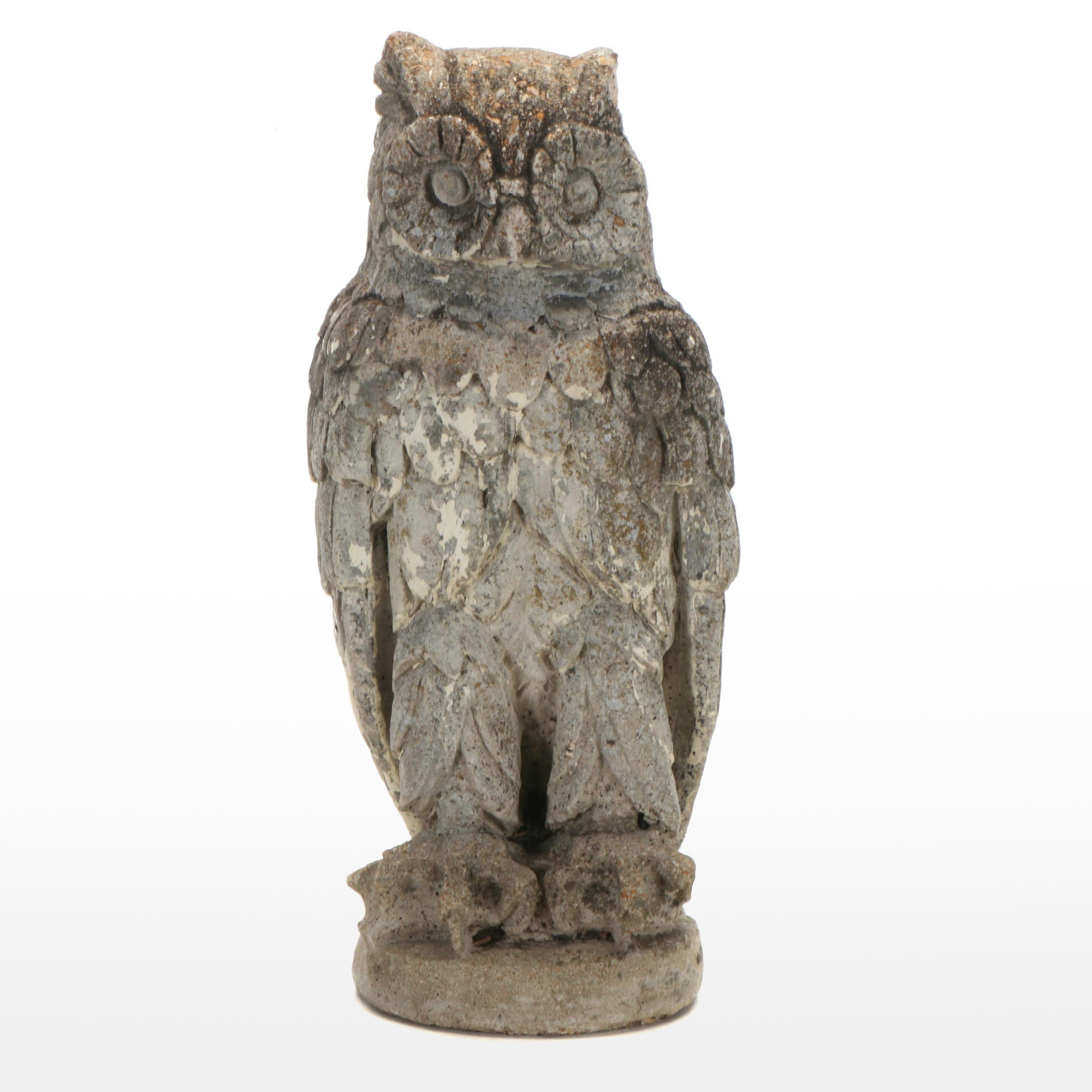 Large Carved Stone Owl Lawn Statue