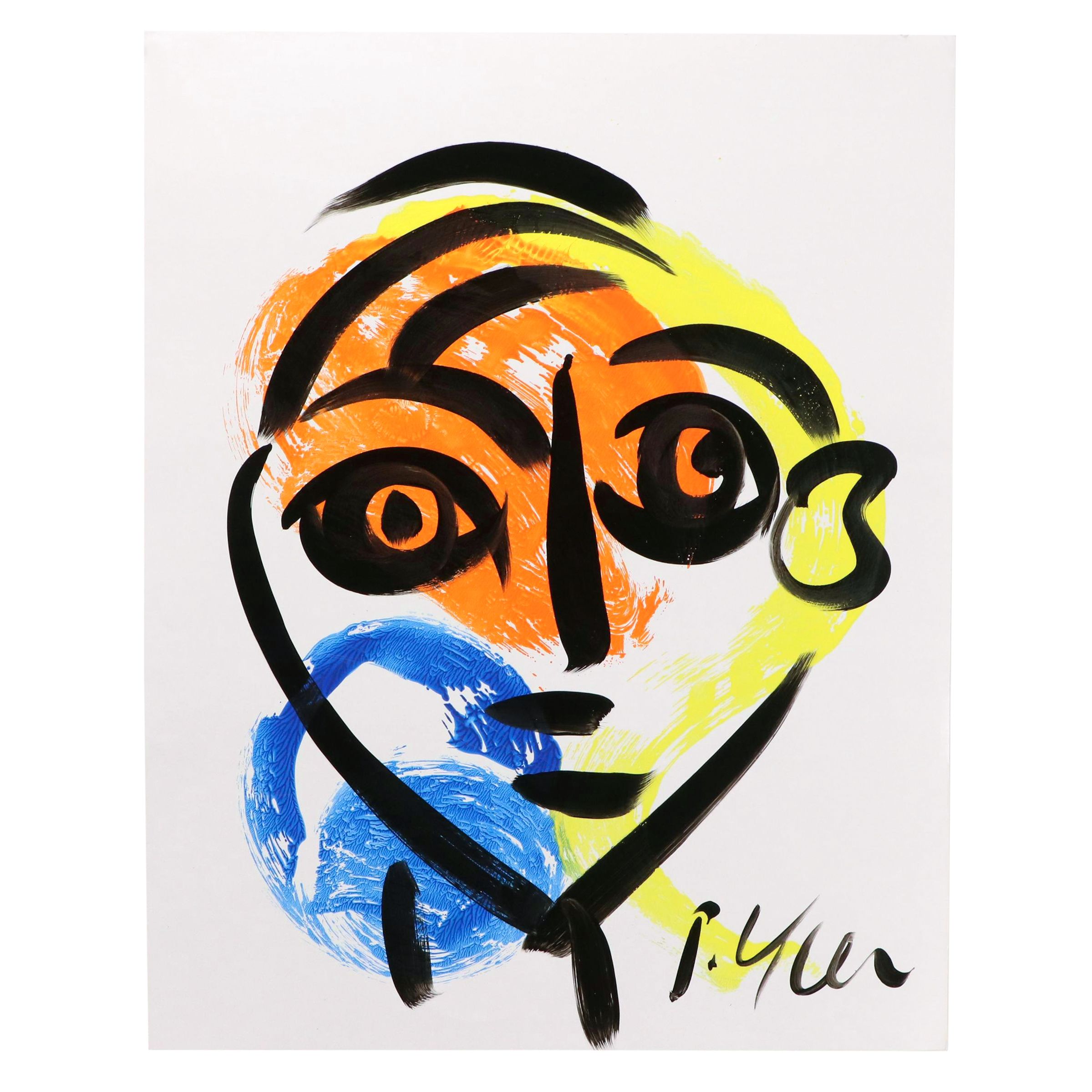 Peter Keil Abstract Acrylic Portrait Painting, Late 20th Century