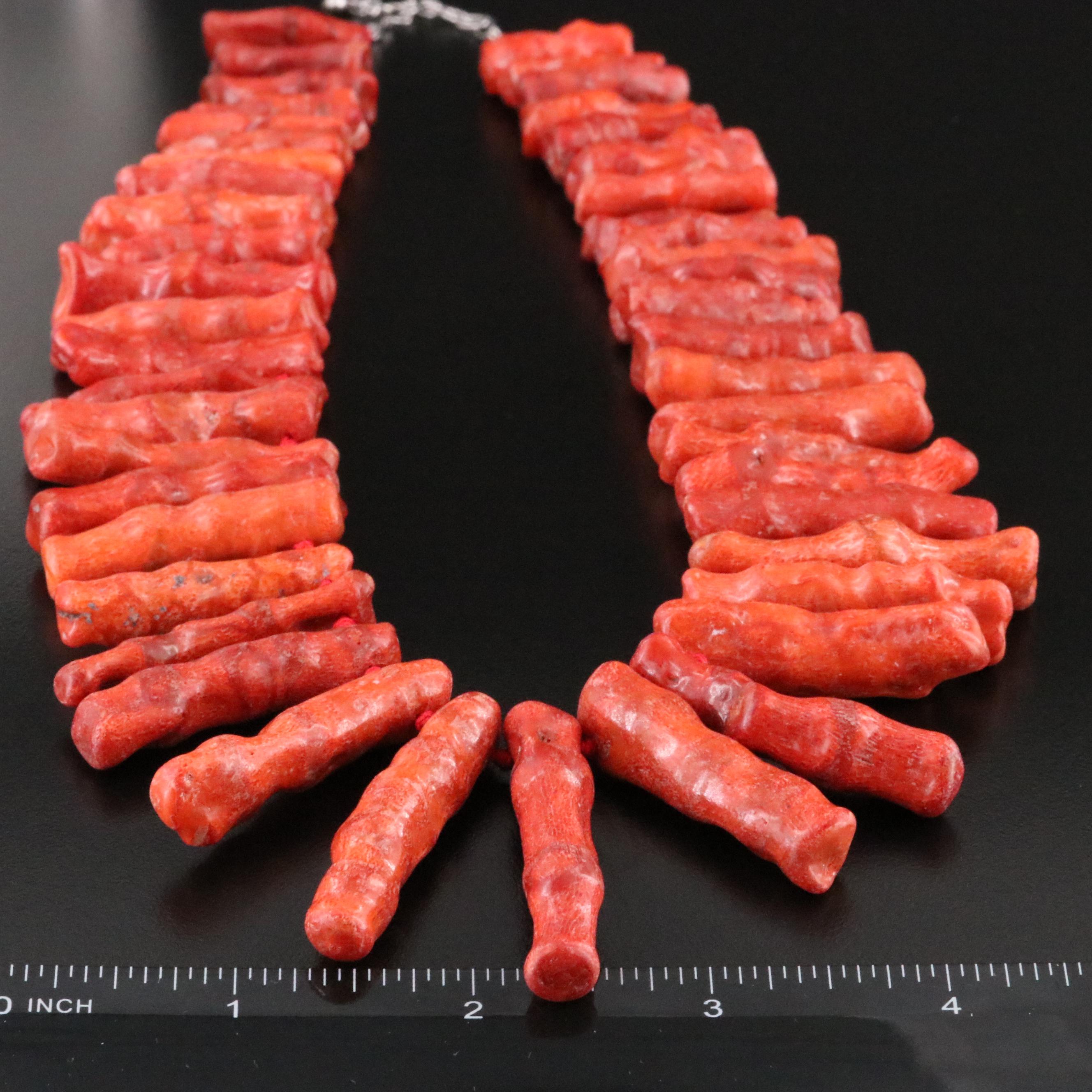 AIL Chunky Branch Coral Beaded Necklace with Sterling