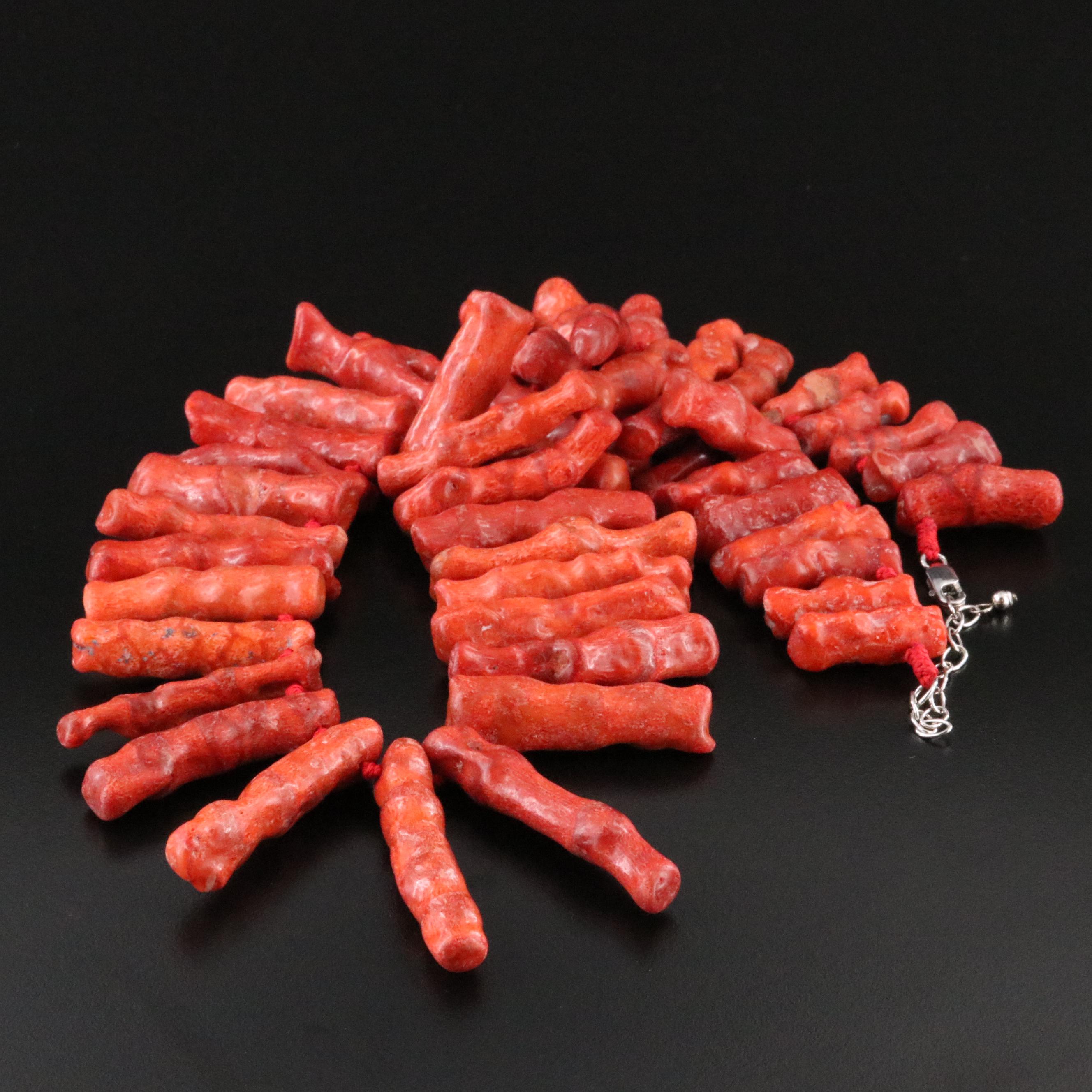 AIL Chunky Branch Coral Beaded Necklace with Sterling