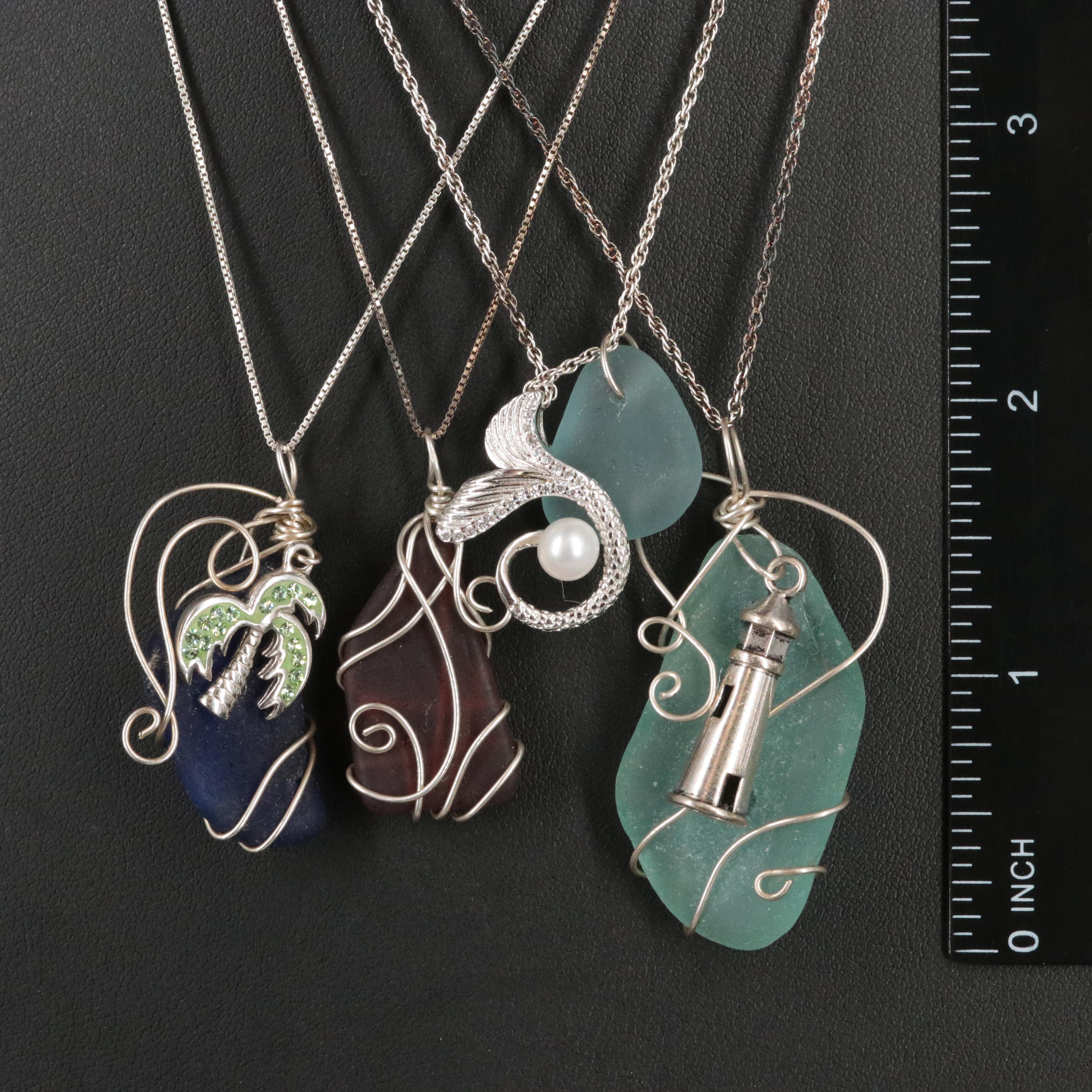 Sterling Seaglass Necklaces with Pearl
