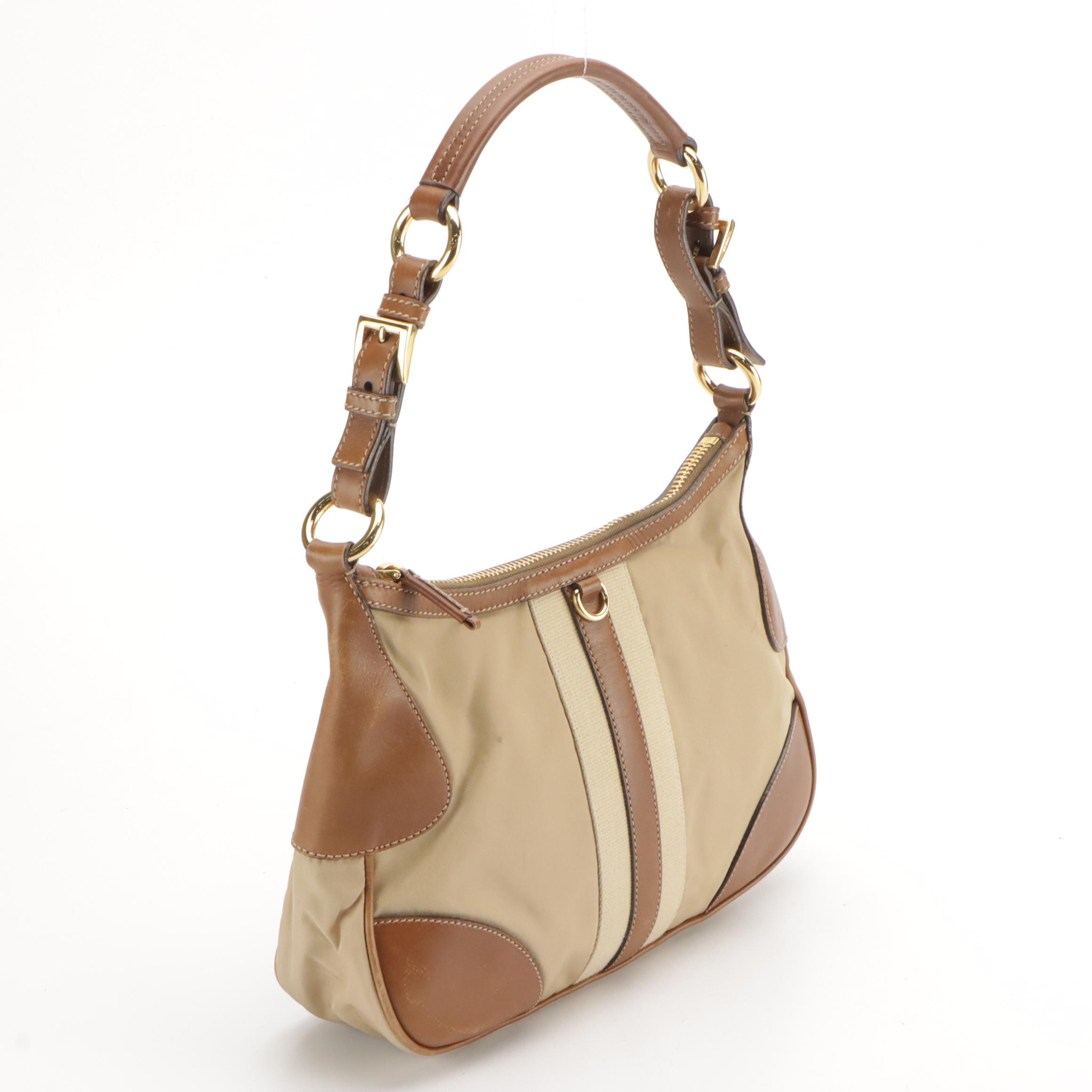 Prada Tessuto Nylon and Leather Zip-Top Shoulder Bag