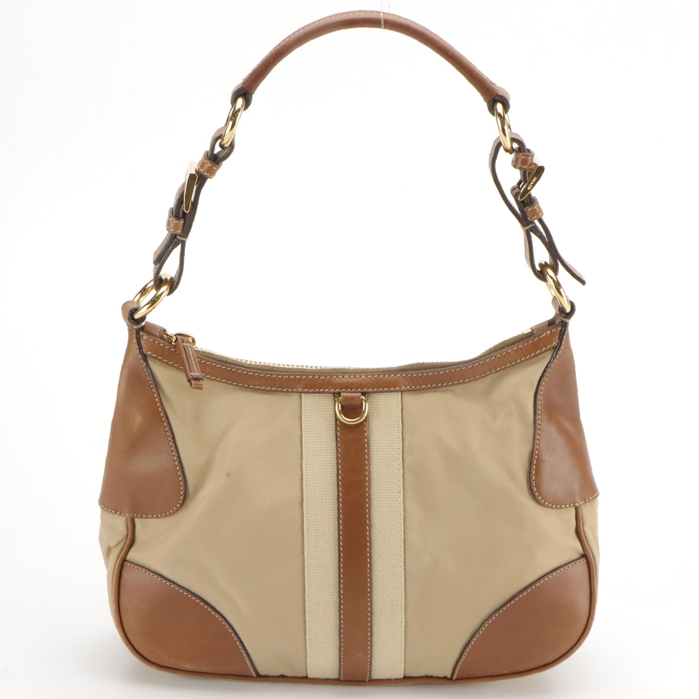Prada Tessuto Nylon and Leather Zip-Top Shoulder Bag
