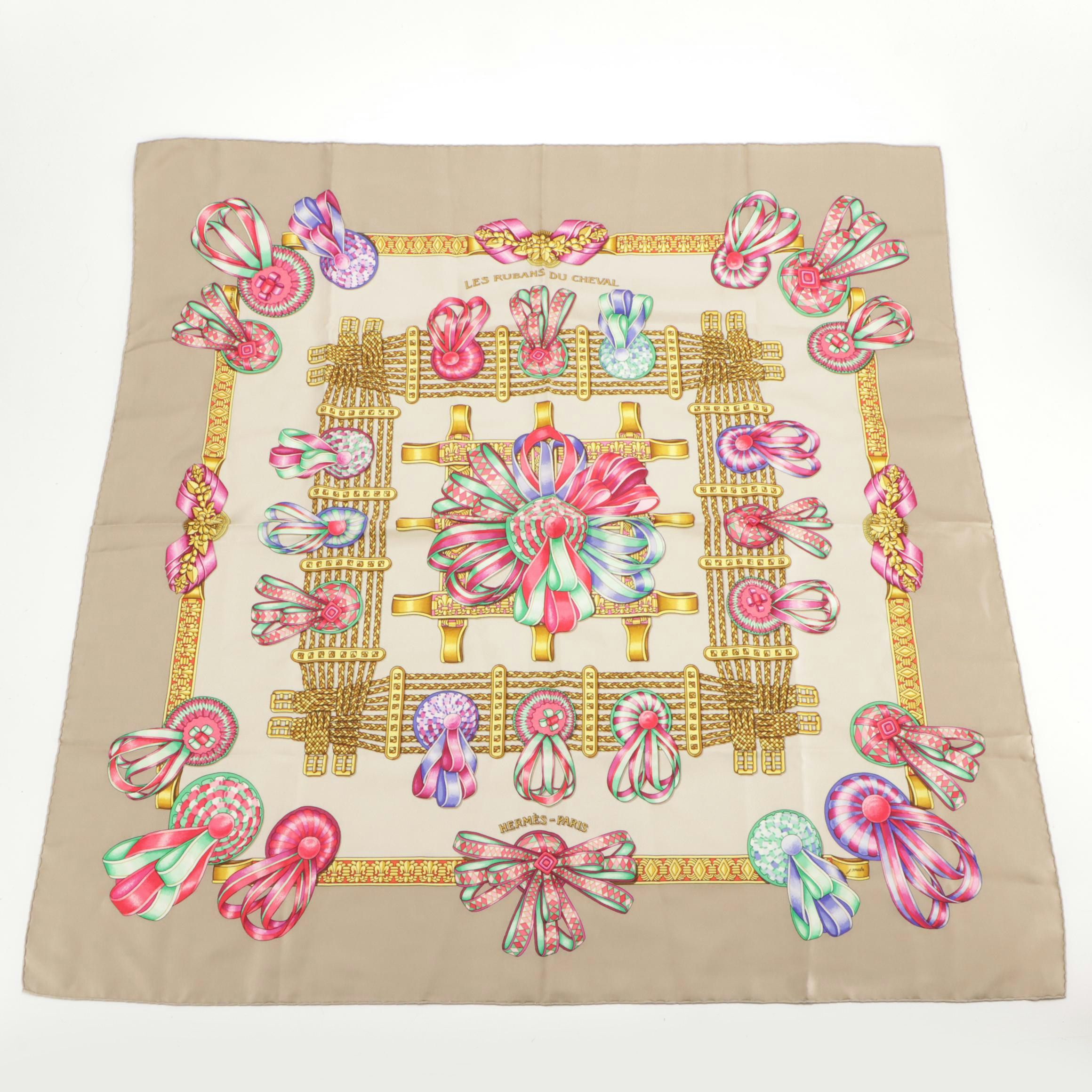Hermès "Les Rubans Du Cheval" Silk Twill Scarf 90