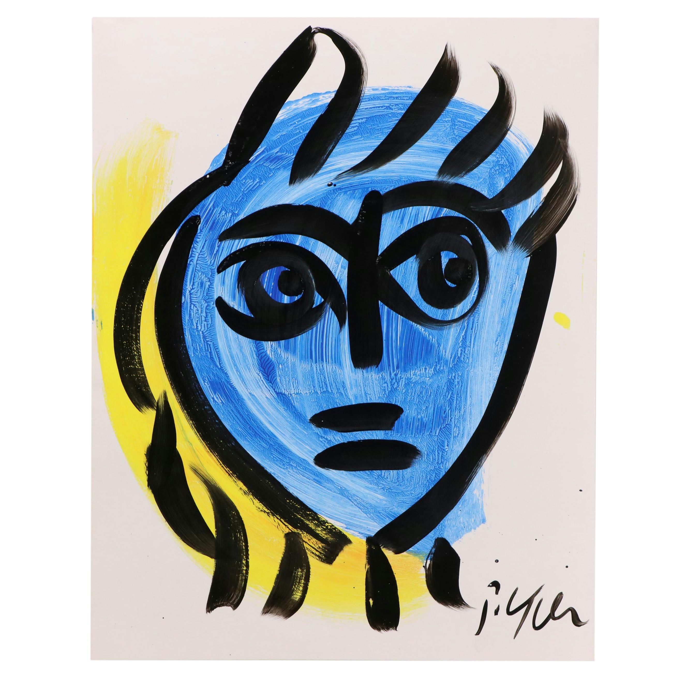 Peter Keil Abstract Acrylic Portrait Painting, Late 20th Century