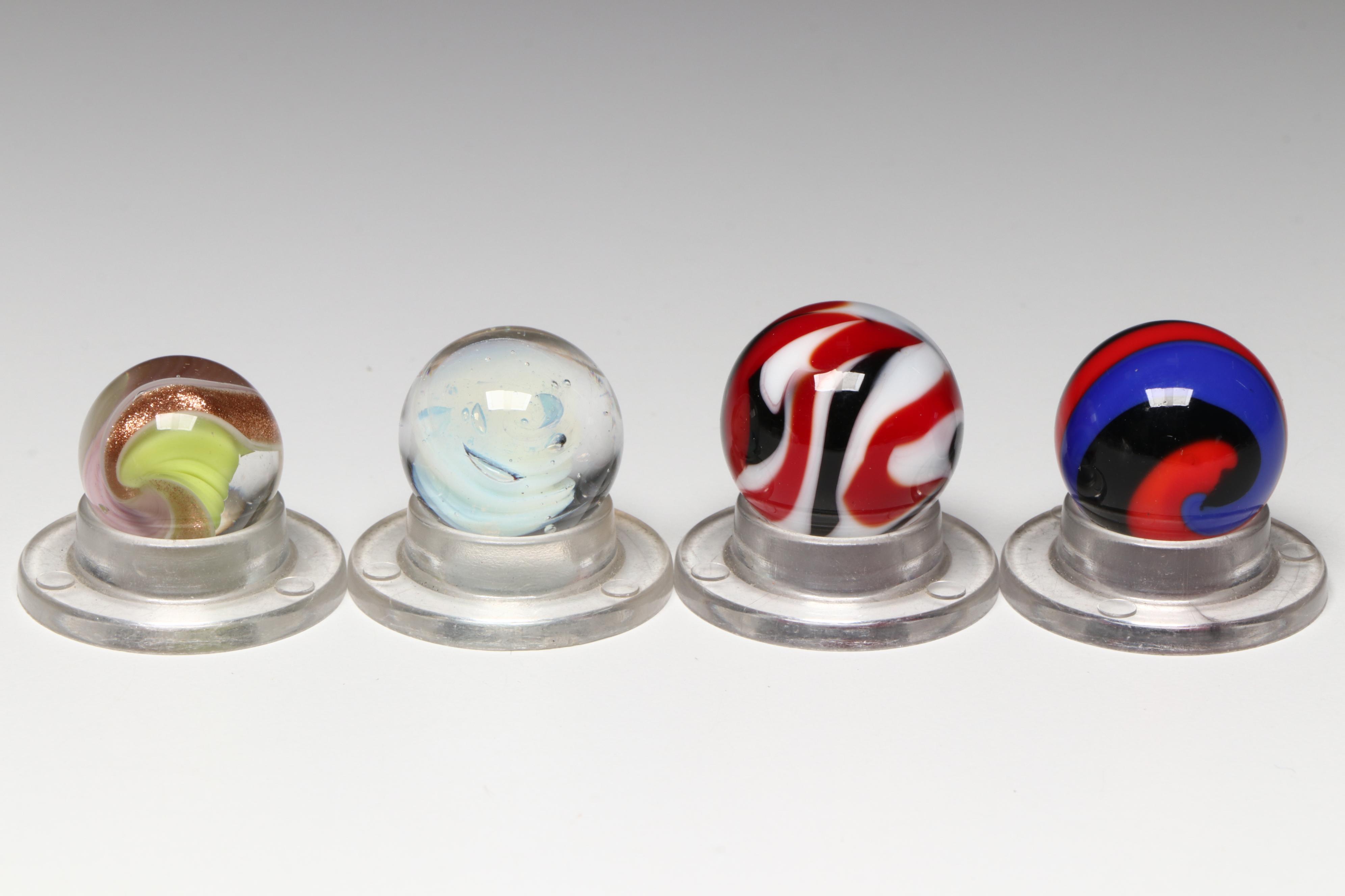 Scott Patrick Golden Rebel, Superman and Rebel with Other Art Glass Marbles