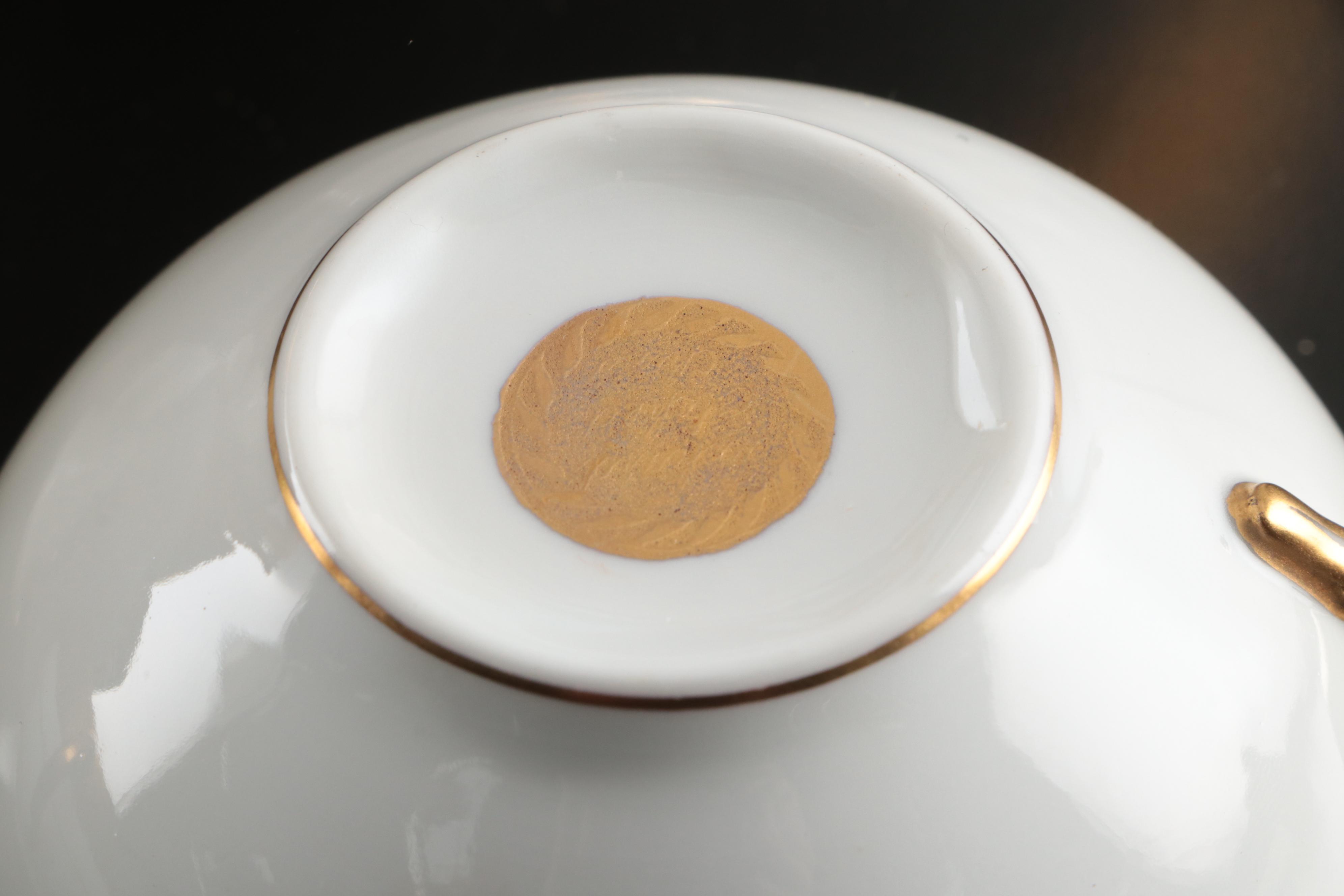 Art Deco Style Gilt Rim Porcelain Dinnerware and Serving Pieces