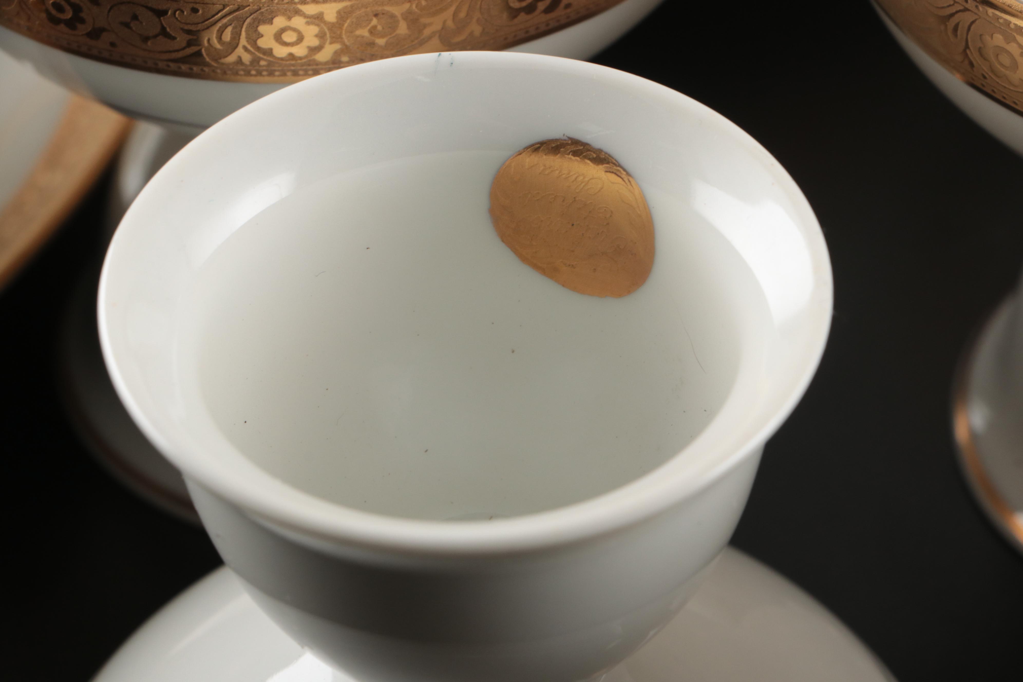 Art Deco Style Gilt Rim Porcelain Dinnerware and Serving Pieces