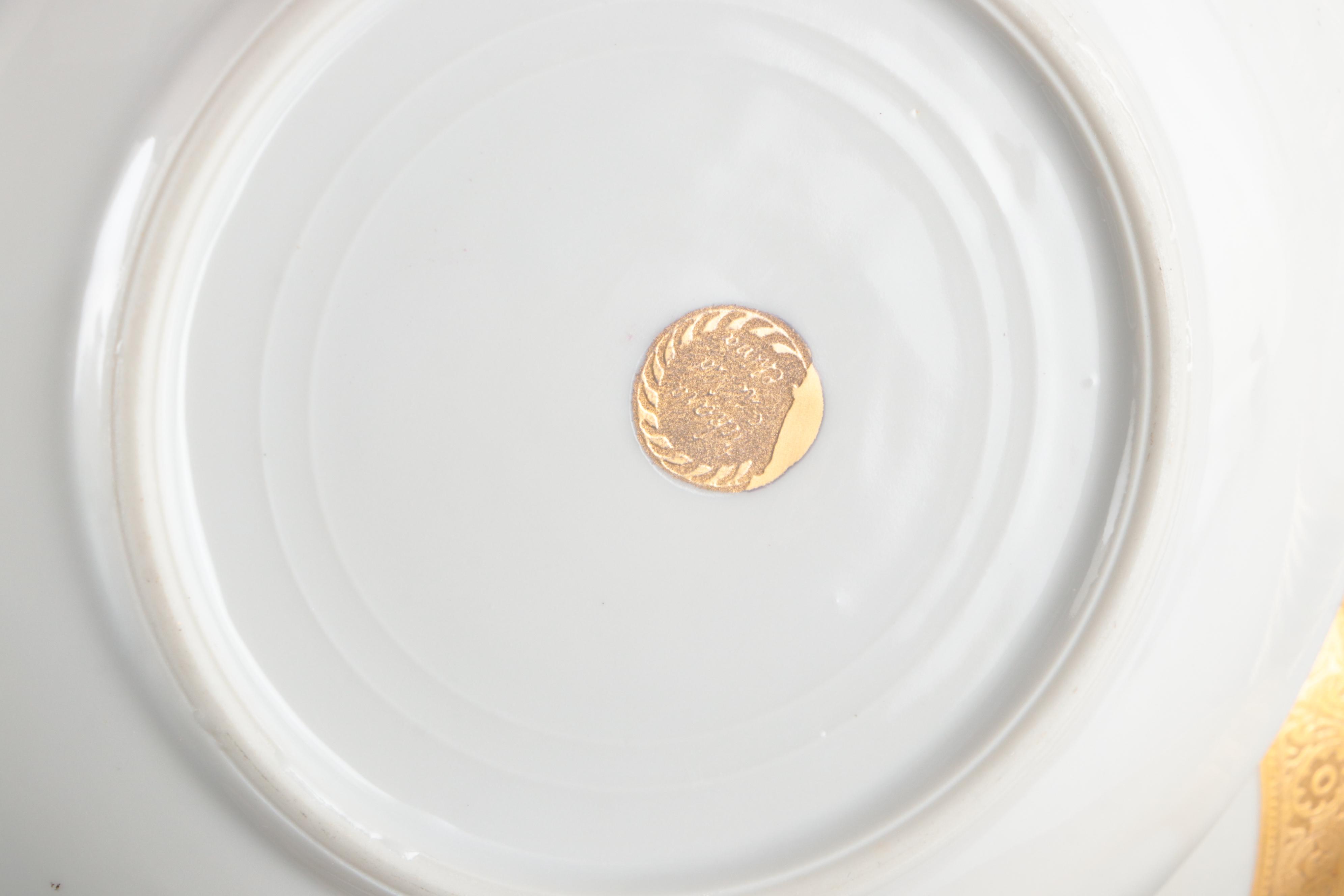 Art Deco Style Gilt Rim Porcelain Dinnerware and Serving Pieces