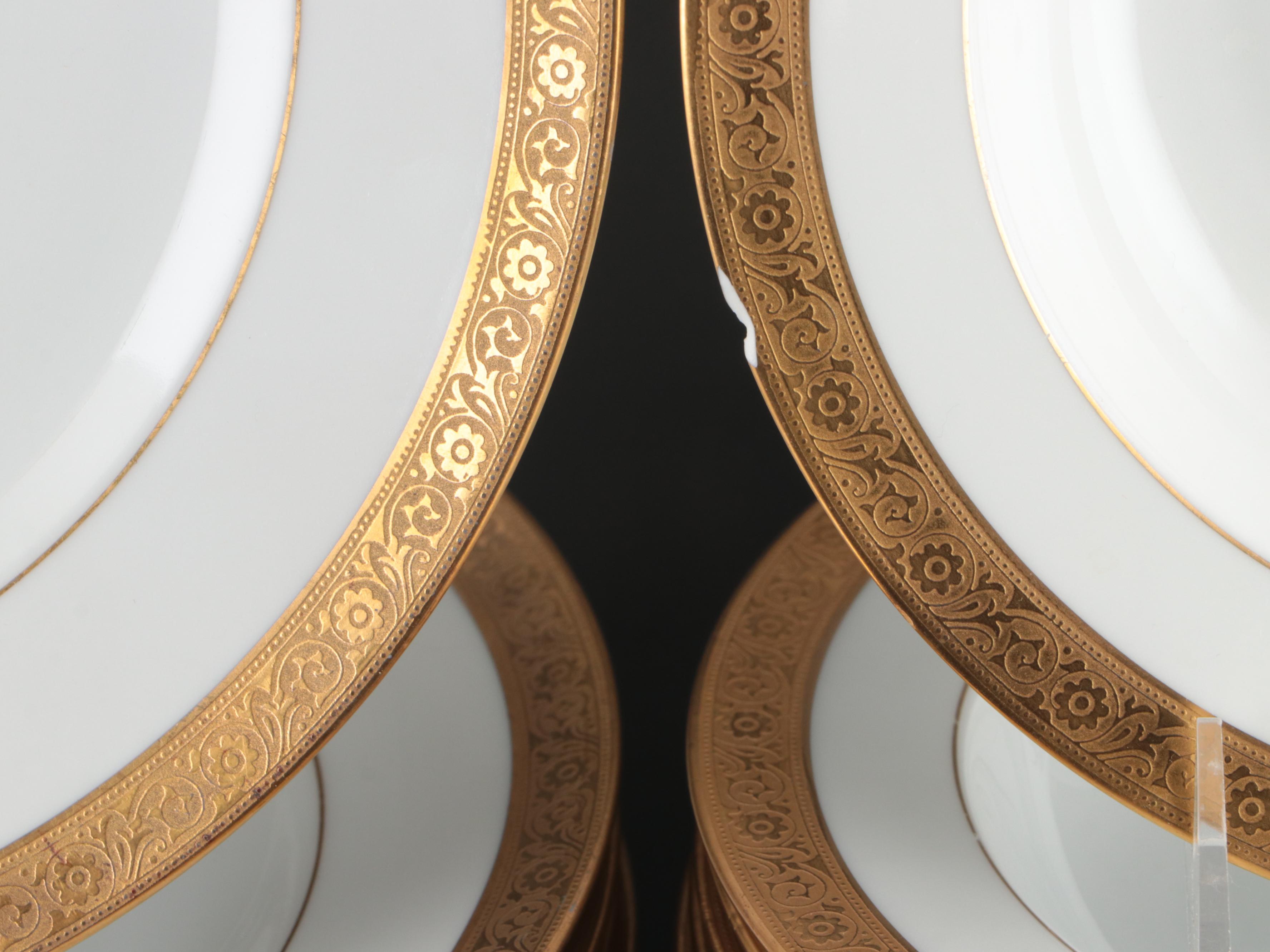 Art Deco Style Gilt Rim Porcelain Dinnerware and Serving Pieces