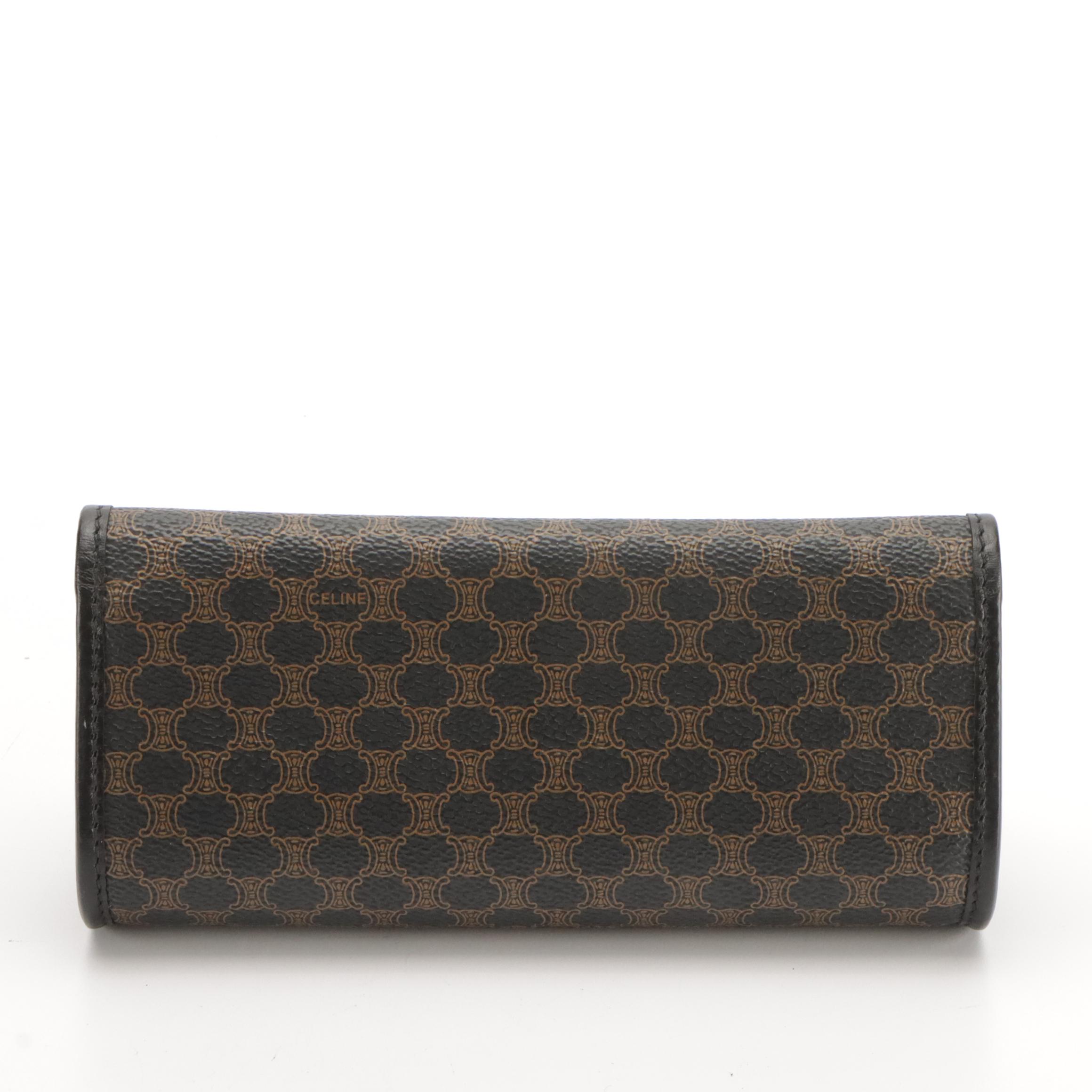 Celine Triomphe Macadam Coated Canvas and Leather Flap Pouch/Clutch with Box