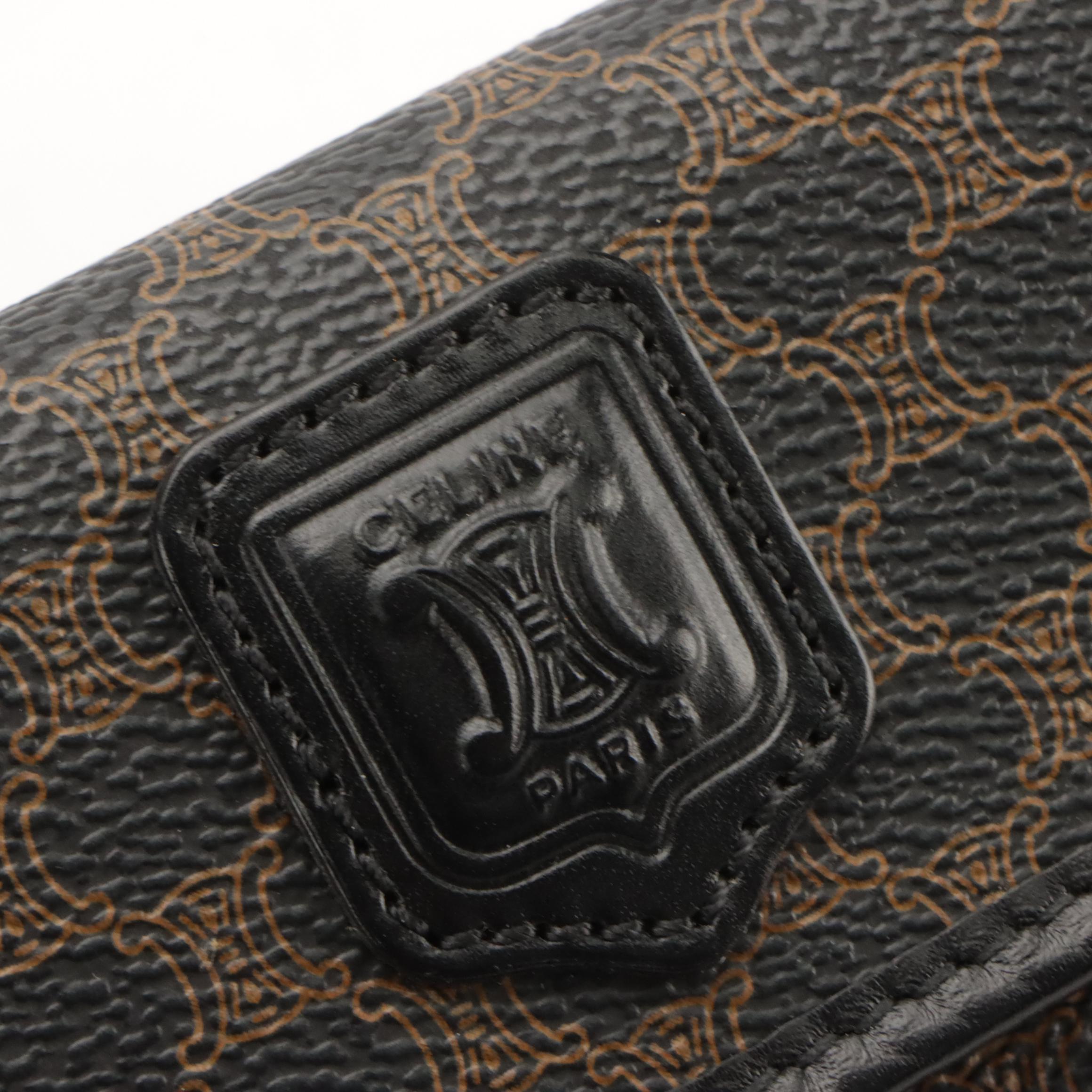 Celine Triomphe Macadam Coated Canvas and Leather Flap Pouch/Clutch with Box