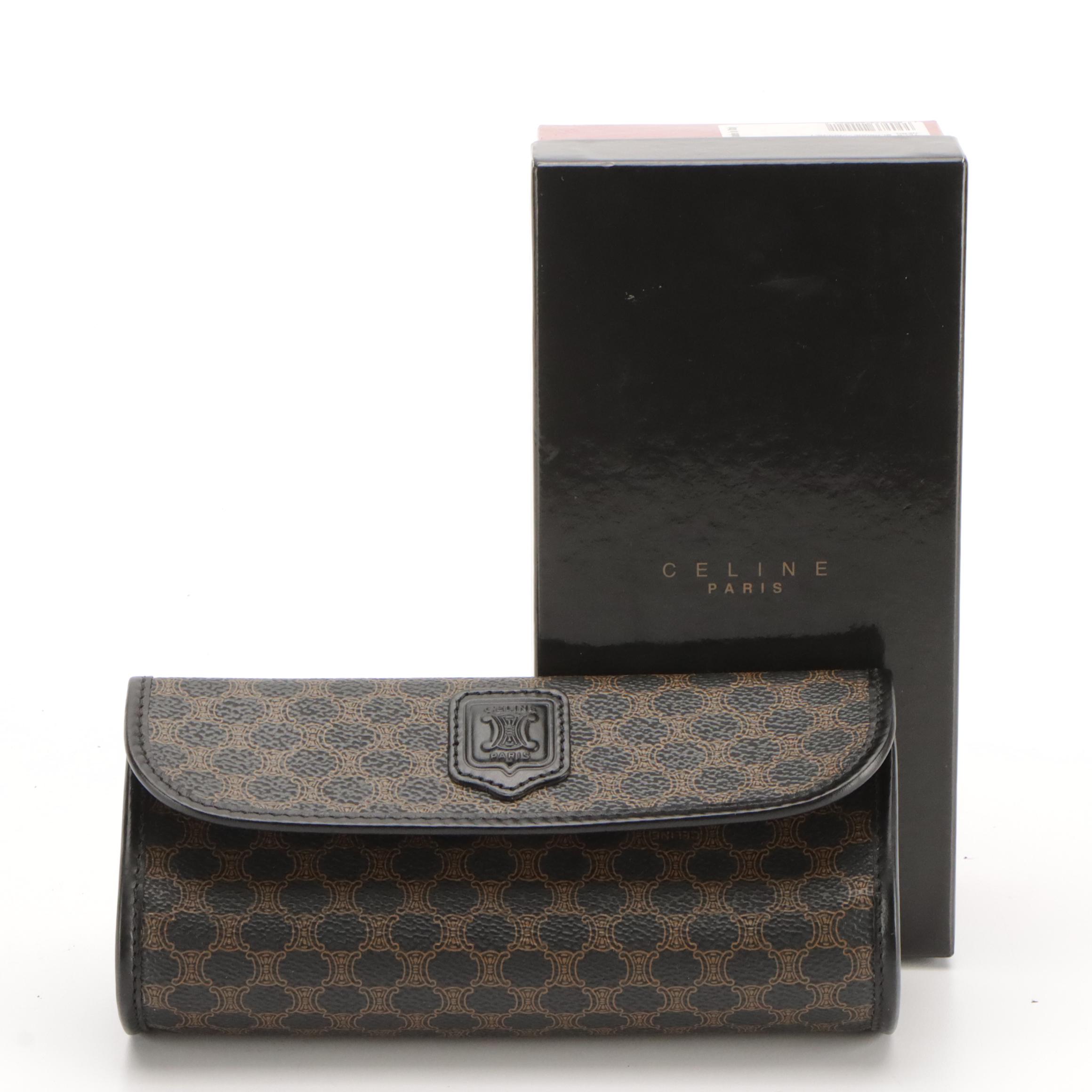 Celine Triomphe Macadam Coated Canvas and Leather Flap Pouch/Clutch with Box