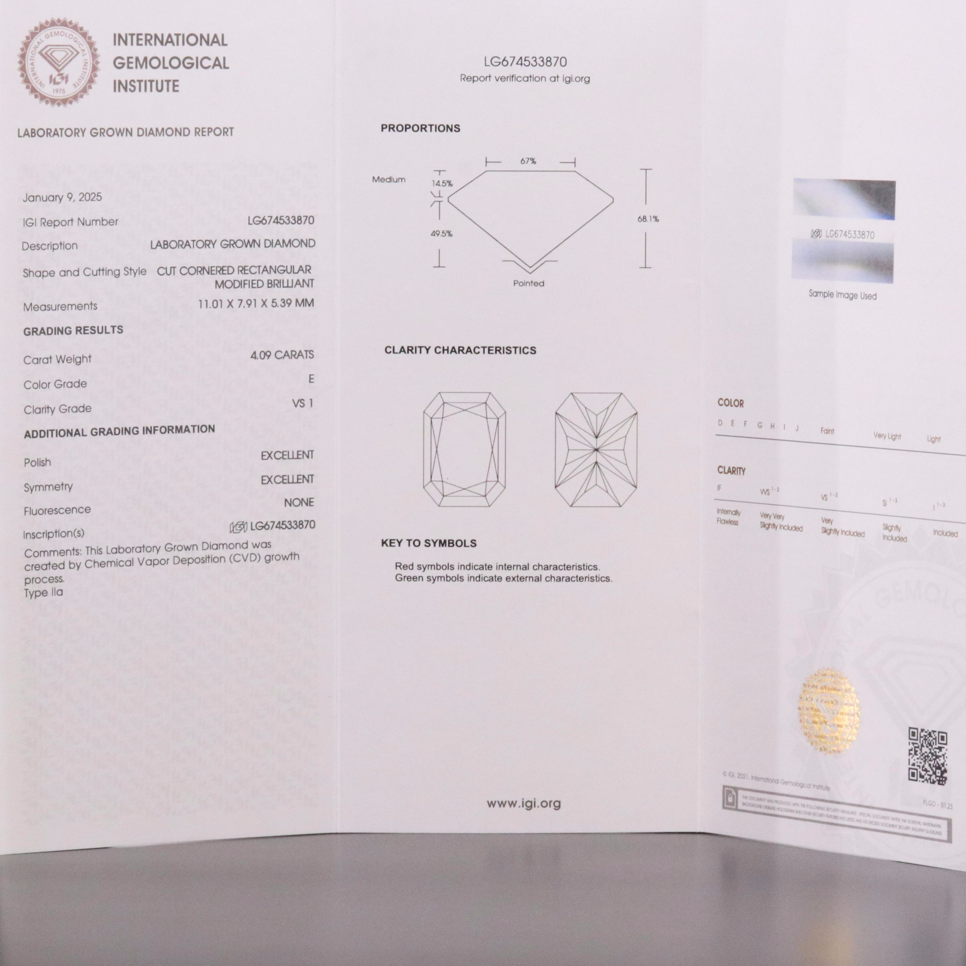 14K 4.09 CT Lab Grown Diamond Solitaire Ring with IGI Report