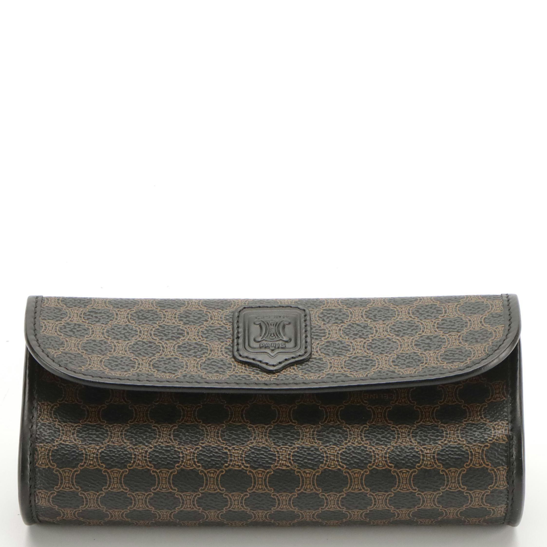 Celine Triomphe Macadam Coated Canvas and Leather Flap Pouch/Clutch with Box