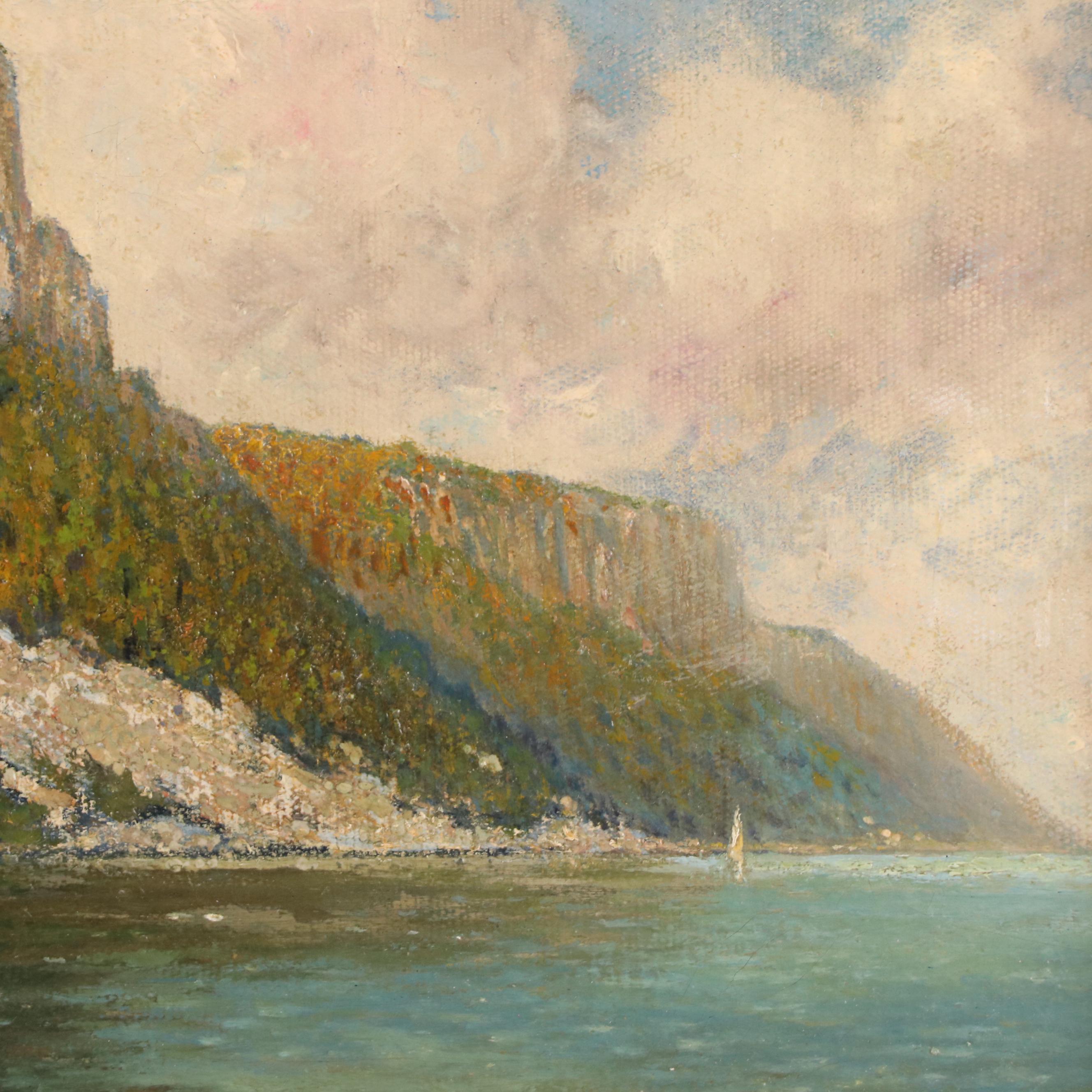A. Dressler Oil Painting of Hudson River Landscape Near Yonkers, New York
