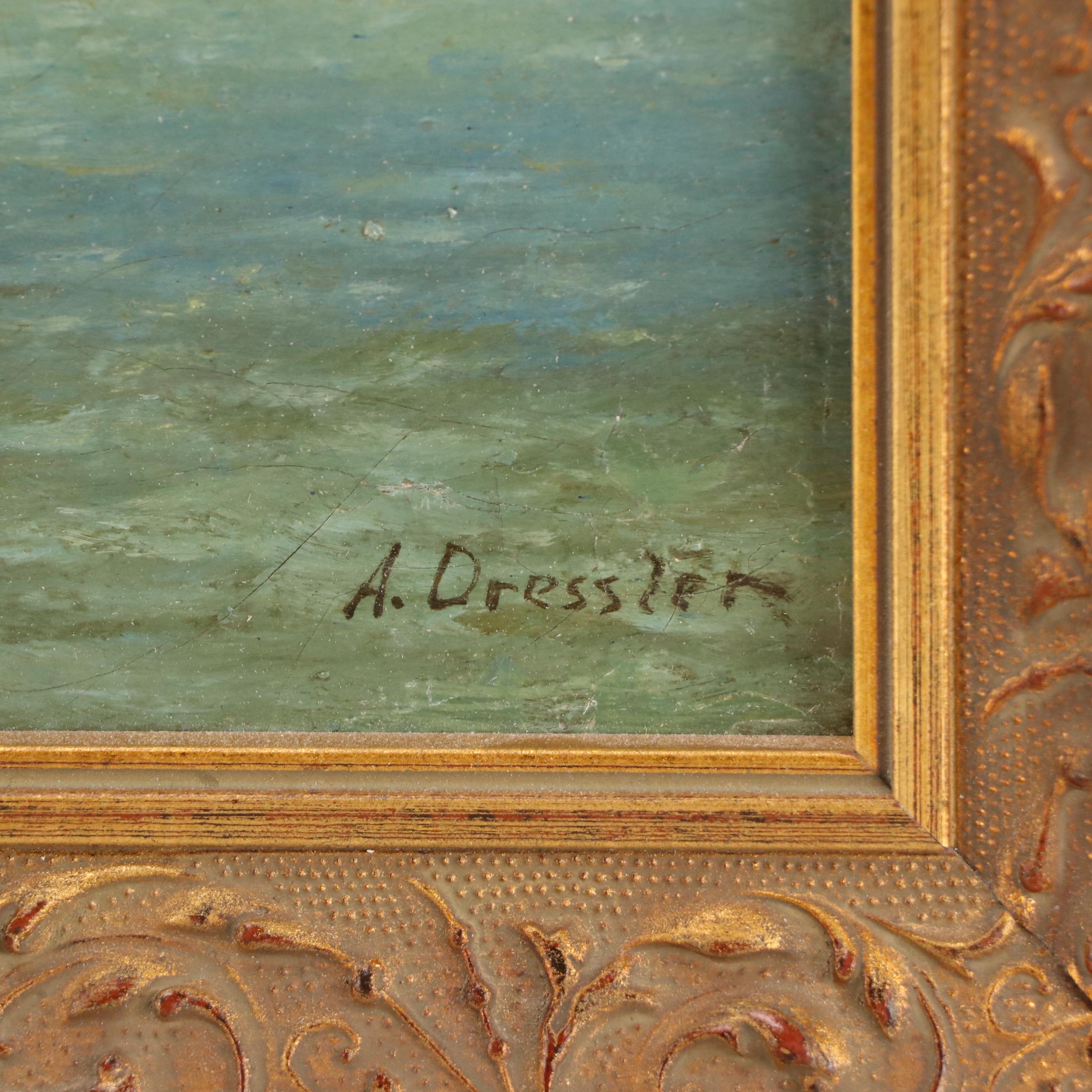 A. Dressler Oil Painting of Hudson River Landscape Near Yonkers, New York