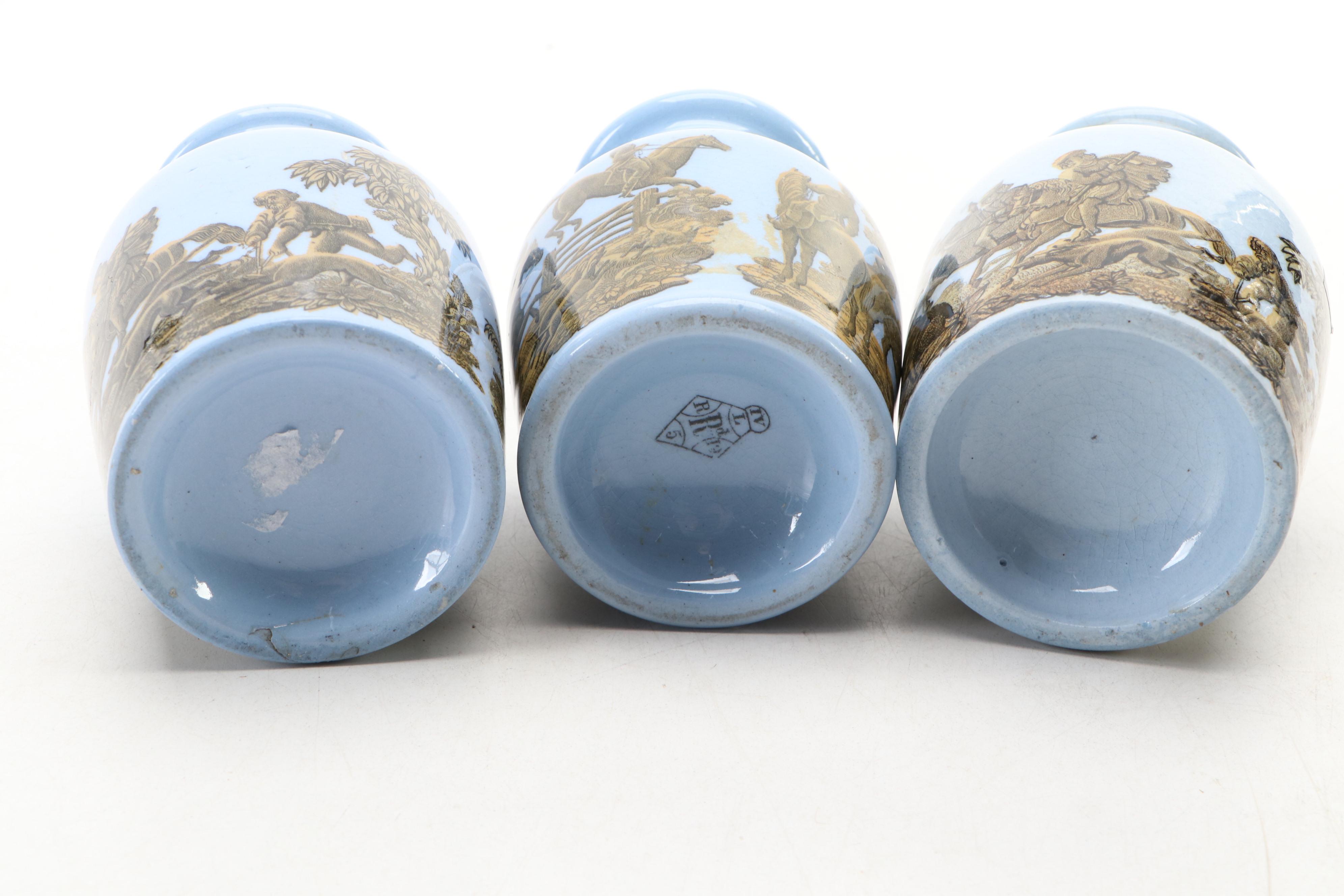 English Prattware Mustard or Paste Jars, Mid-19th Century