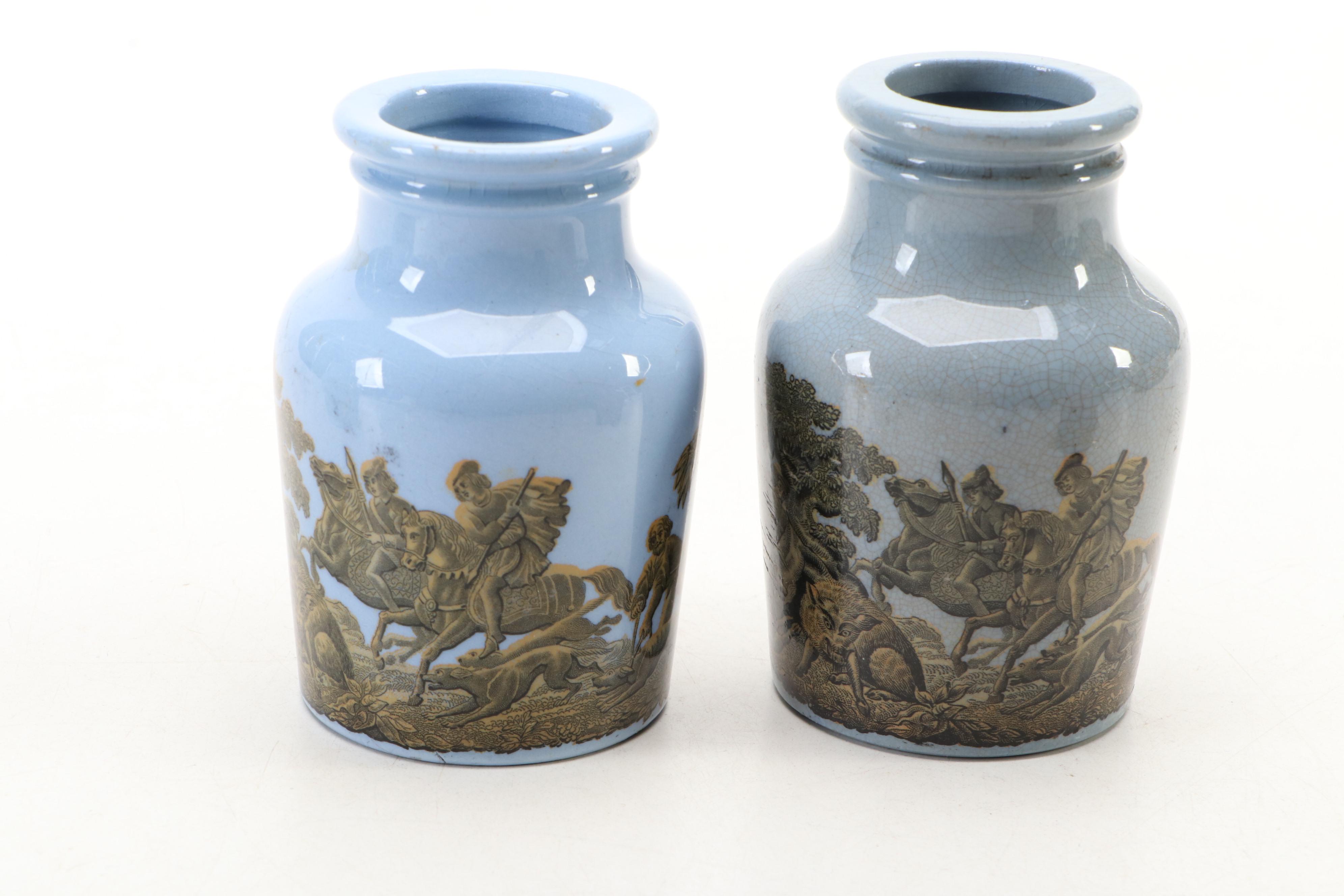 English Prattware Mustard or Paste Jars, Mid-19th Century