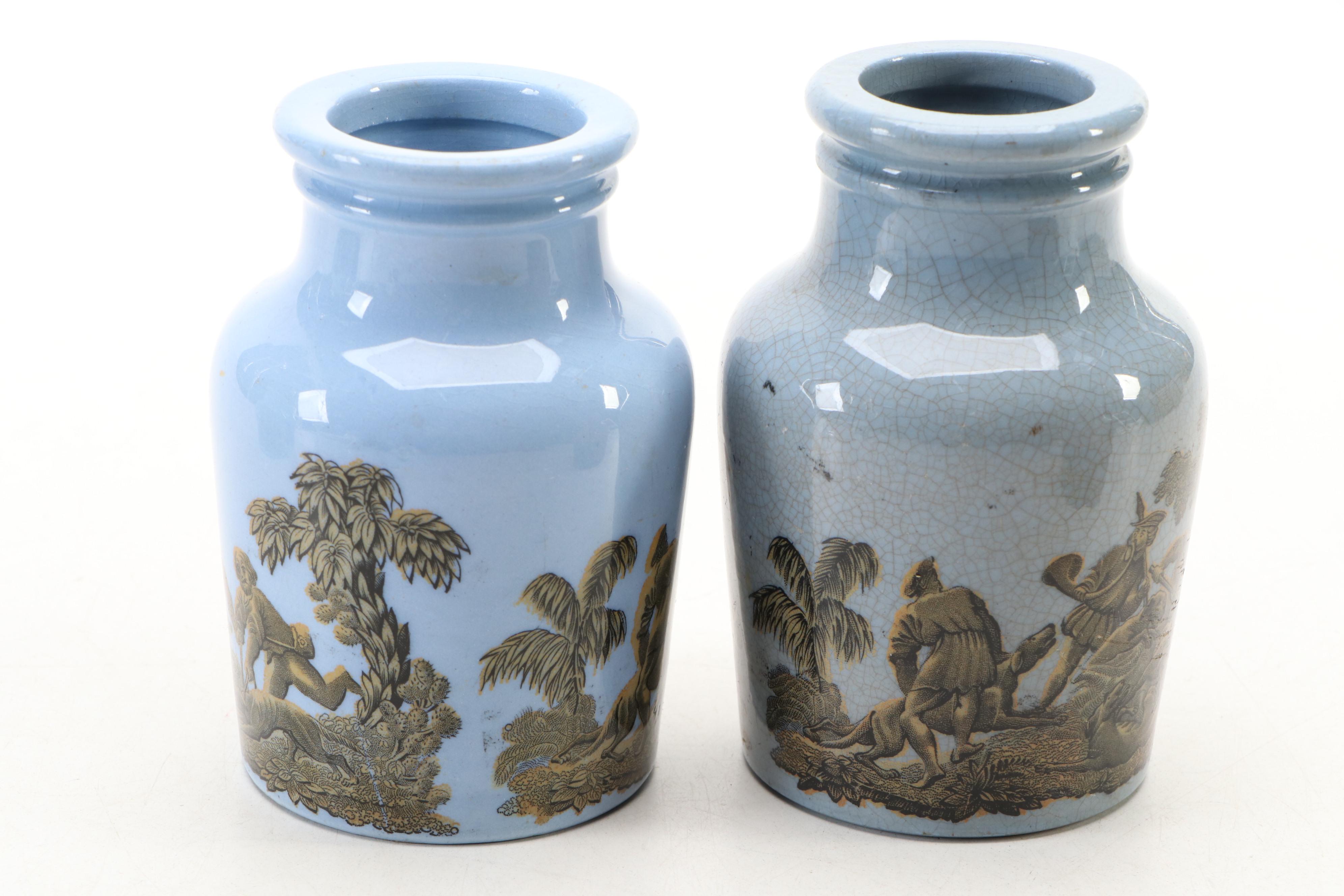 English Prattware Mustard or Paste Jars, Mid-19th Century