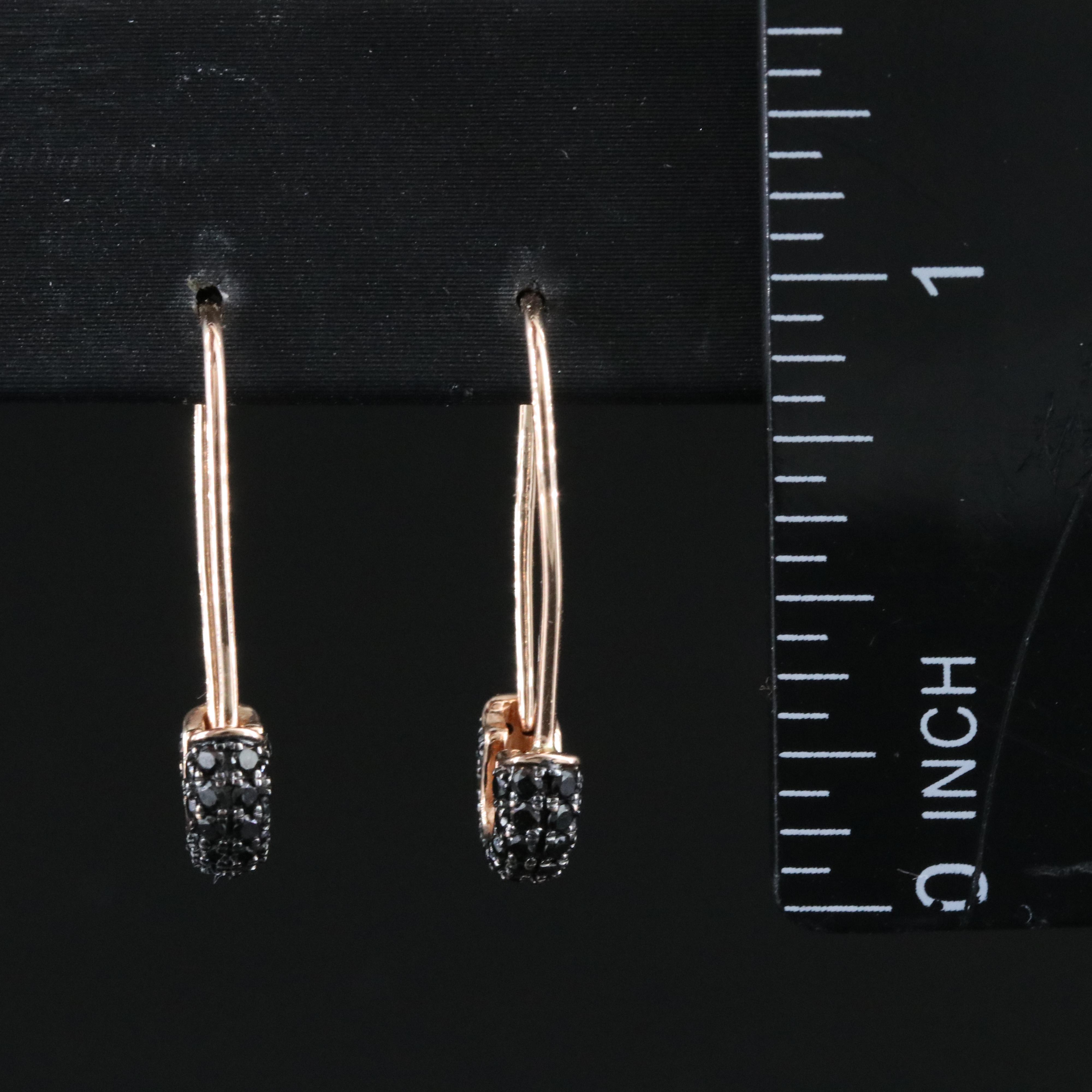 14K Rose Gold 0.50 CTW Black Diamond Safety Pin Earrings