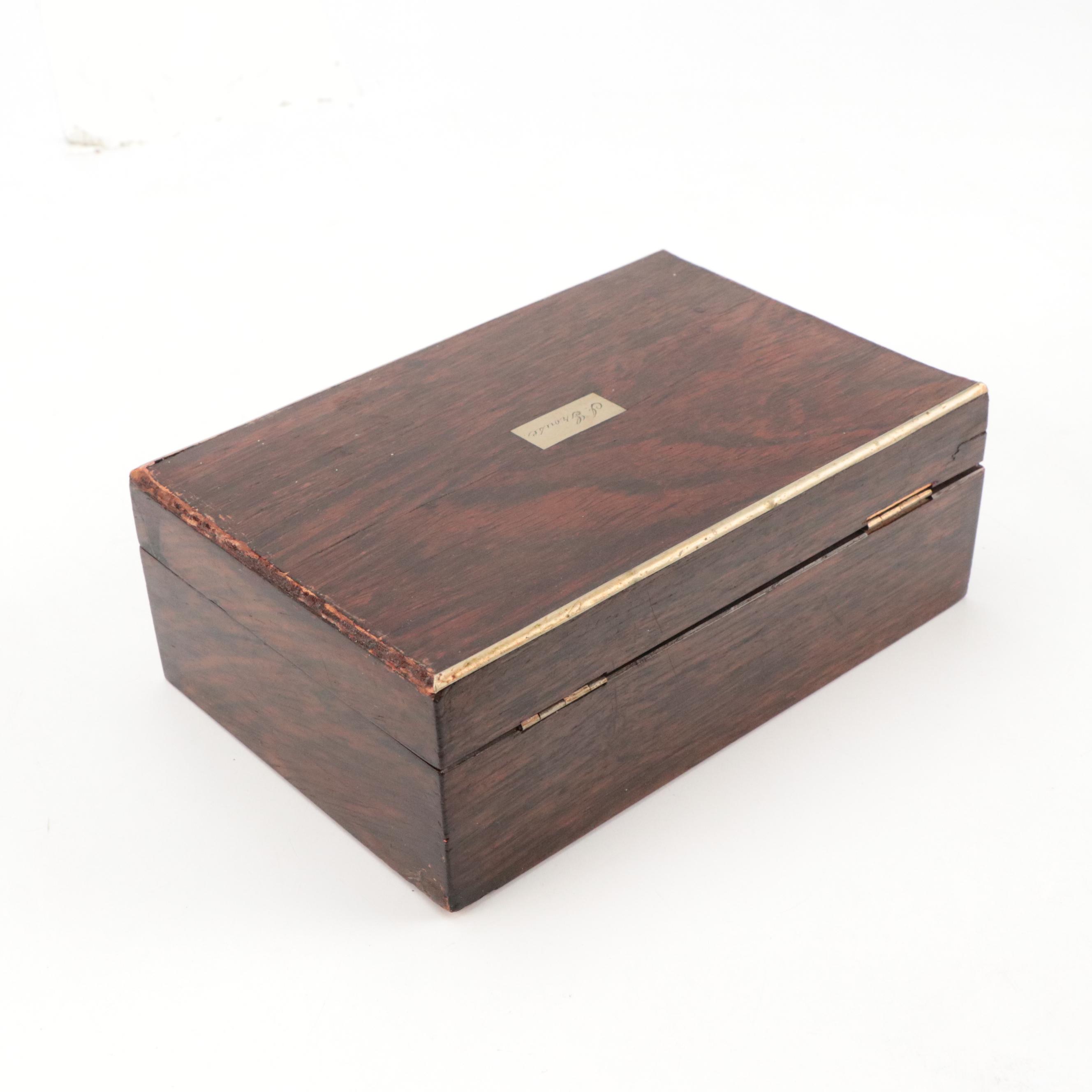 Victorian Rosewood Locking Jewelry Box, Late 19th Century