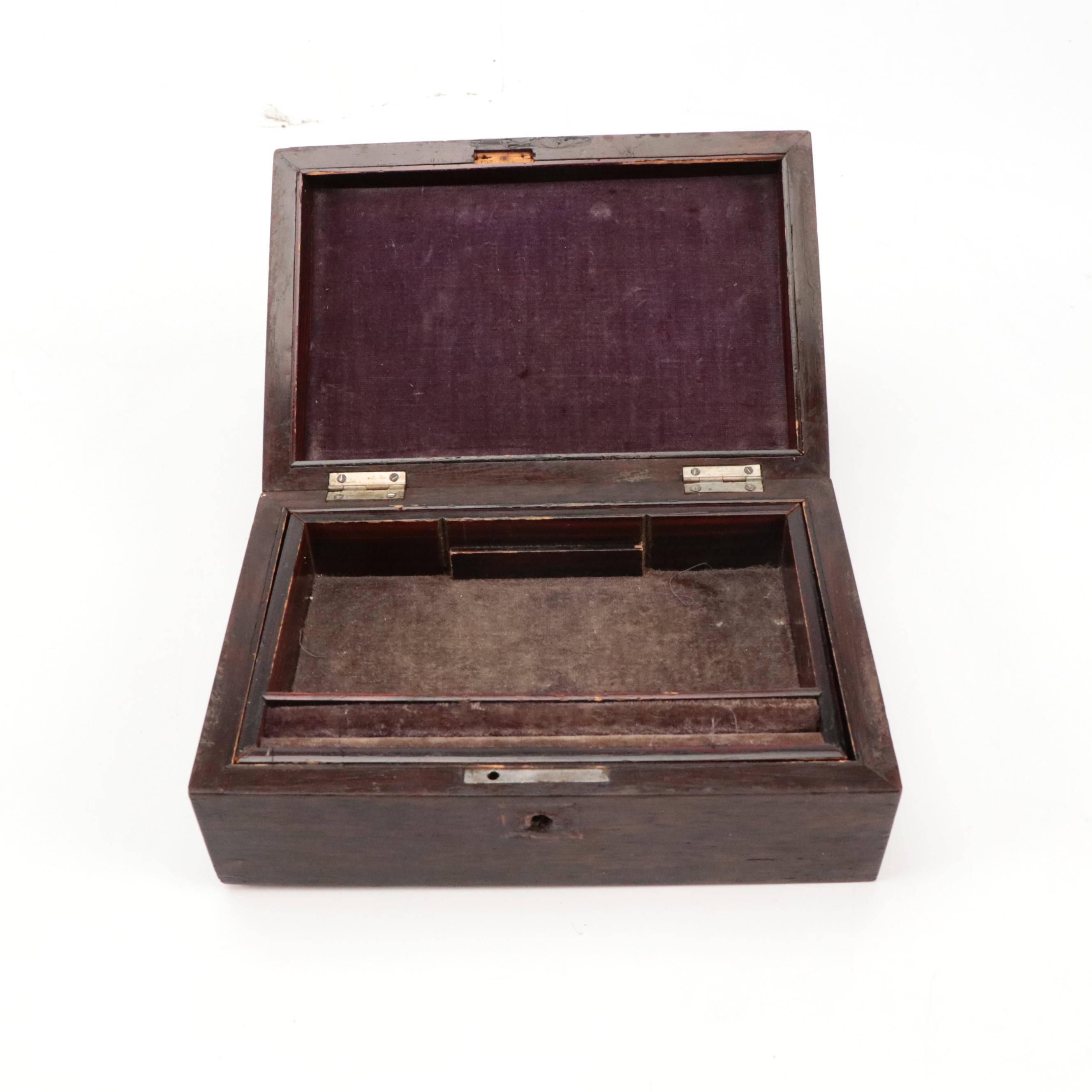 Victorian Rosewood Locking Jewelry Box, Late 19th Century