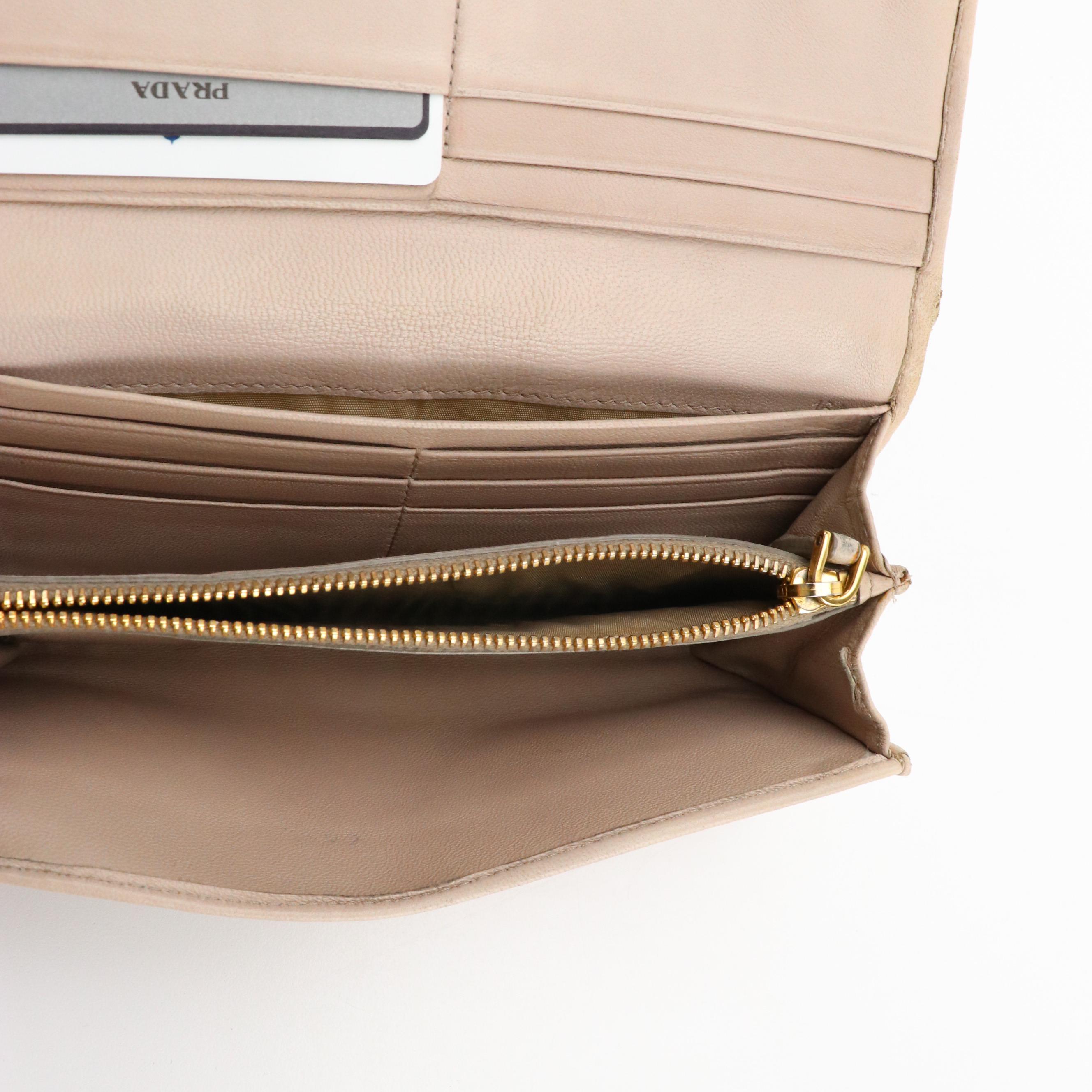 Prada Beige Nappa Gaufré Leather Front-Flap Long Wallet