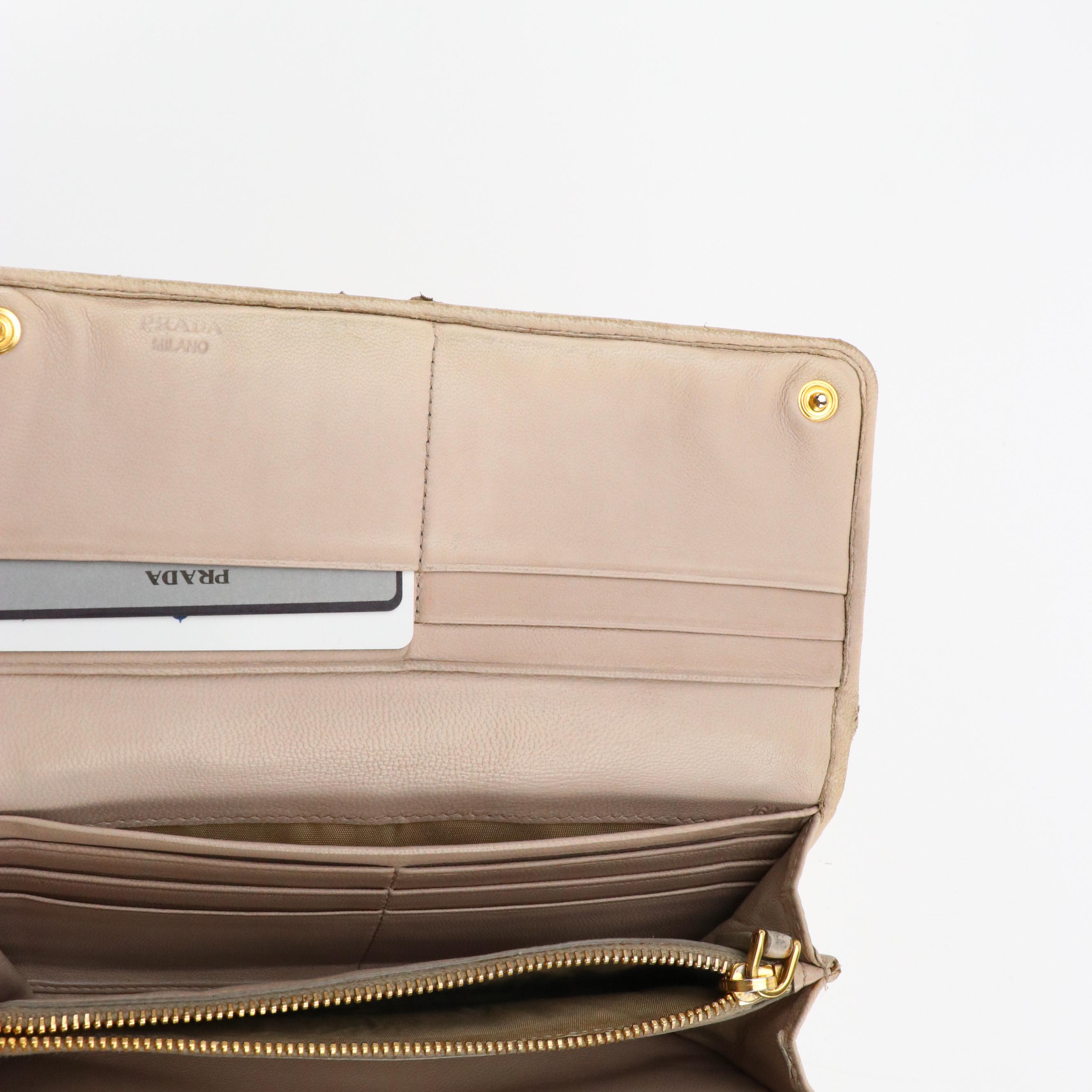 Prada Beige Nappa Gaufré Leather Front-Flap Long Wallet
