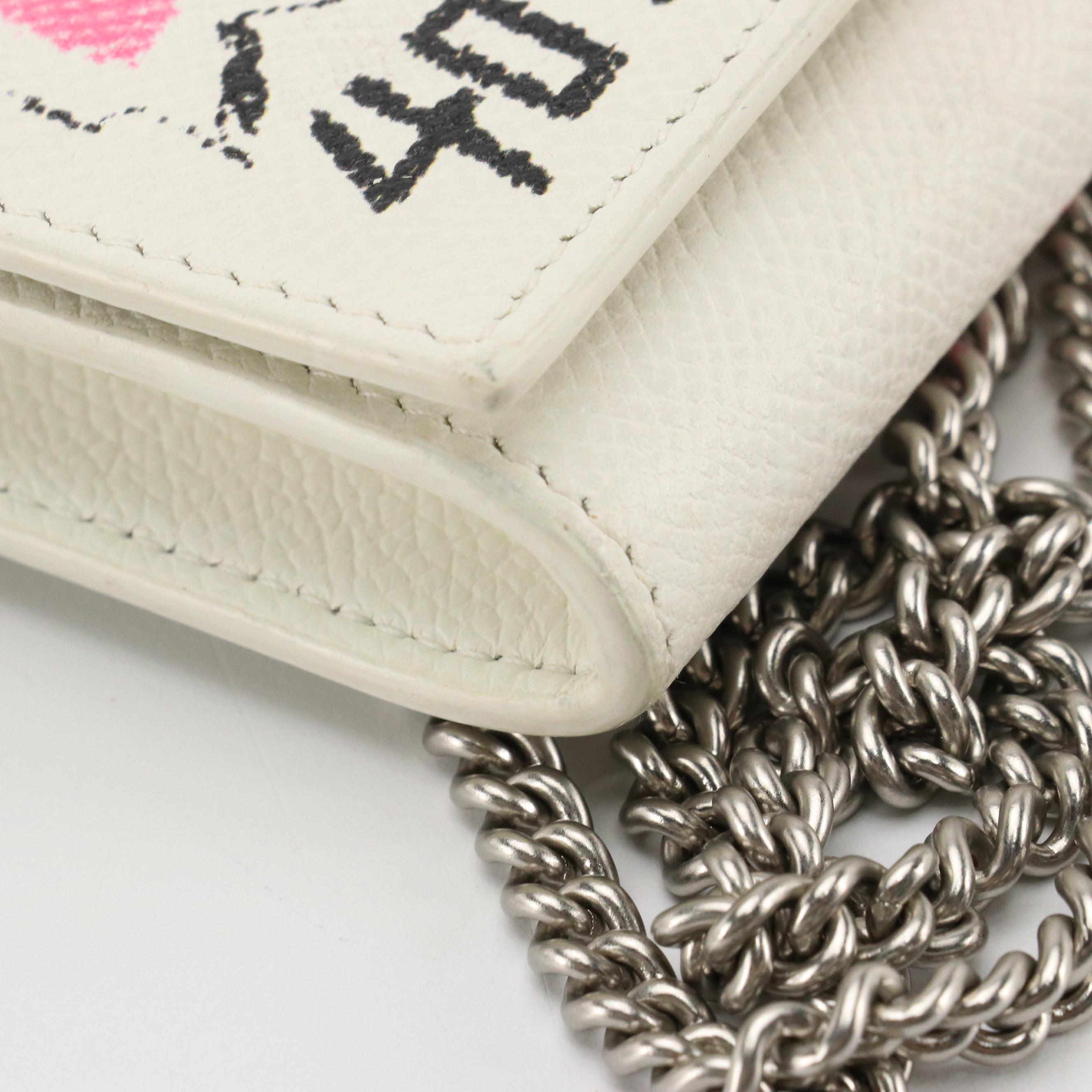Balenciaga Wallet On Chain in Multicolor BB Graffiti White Leather