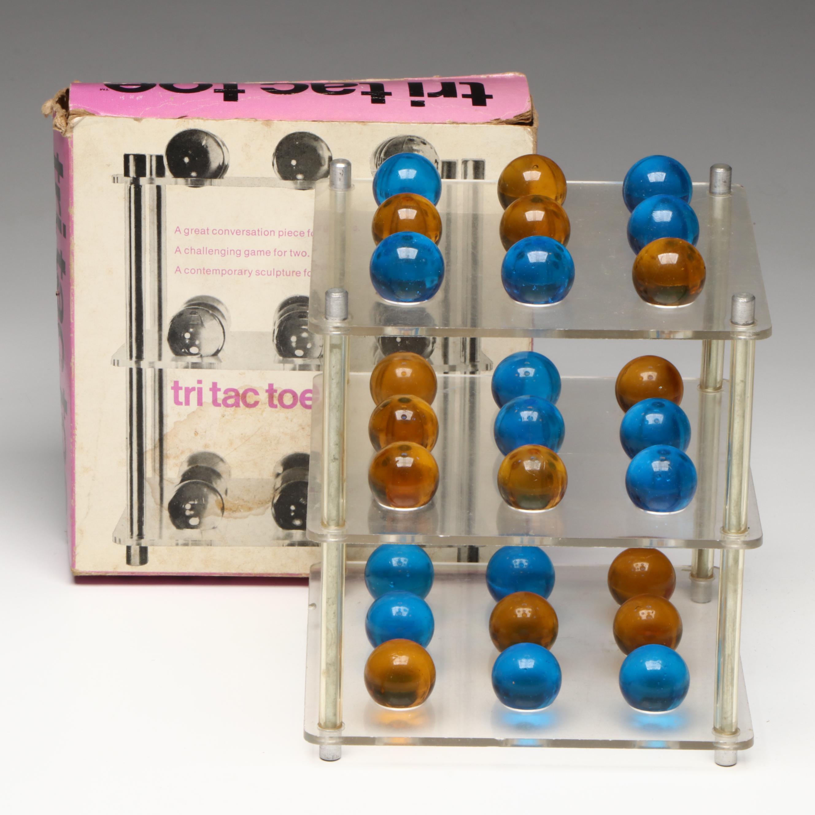 Gametime Tri-Tac-Toe Glass Marble Game in Original Box, 1970