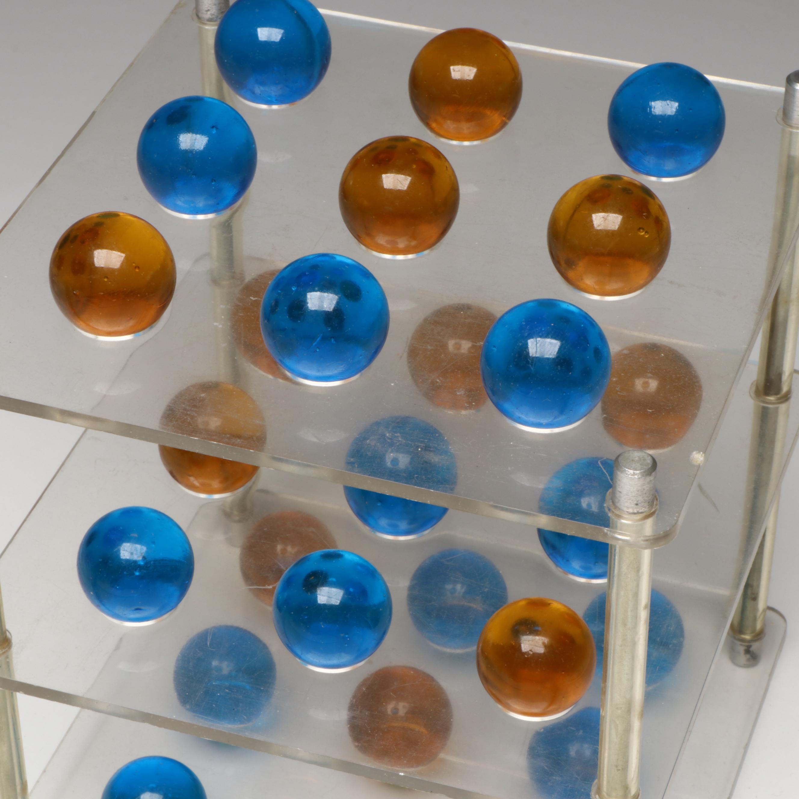 Gametime Tri-Tac-Toe Glass Marble Game in Original Box, 1970