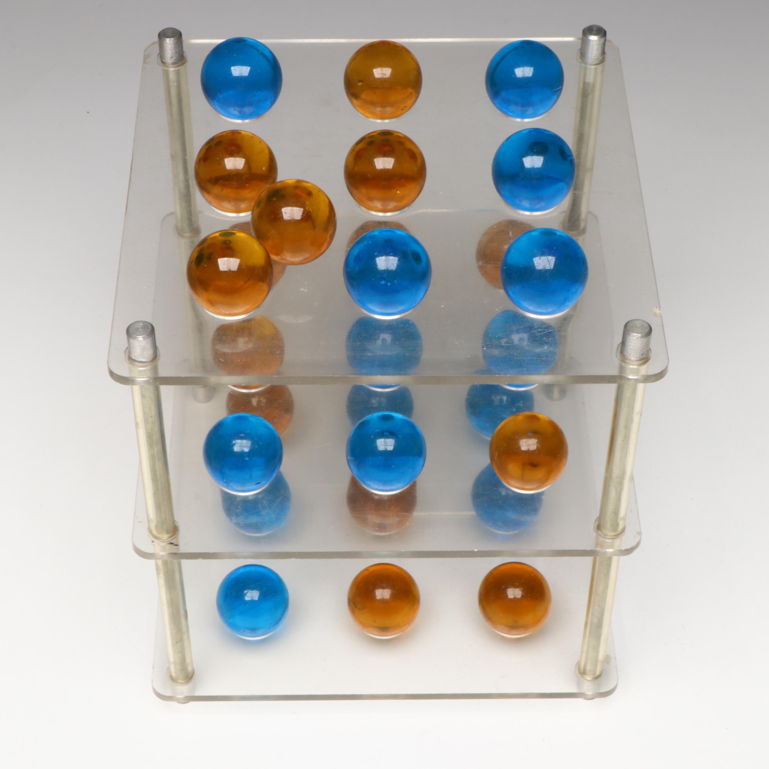 Gametime Tri-Tac-Toe Glass Marble Game in Original Box, 1970