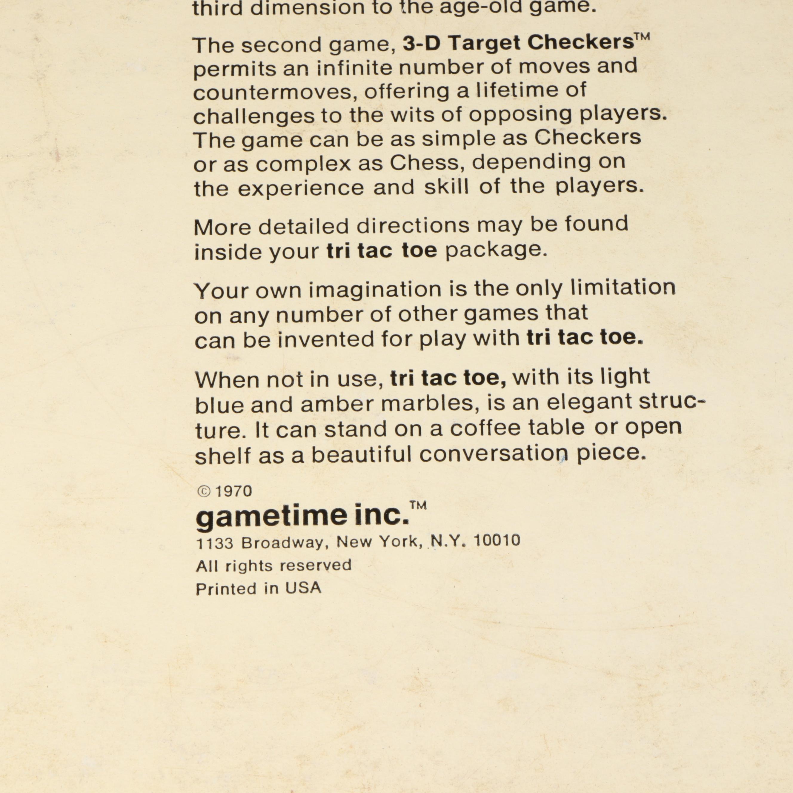Gametime Tri-Tac-Toe Glass Marble Game in Original Box, 1970