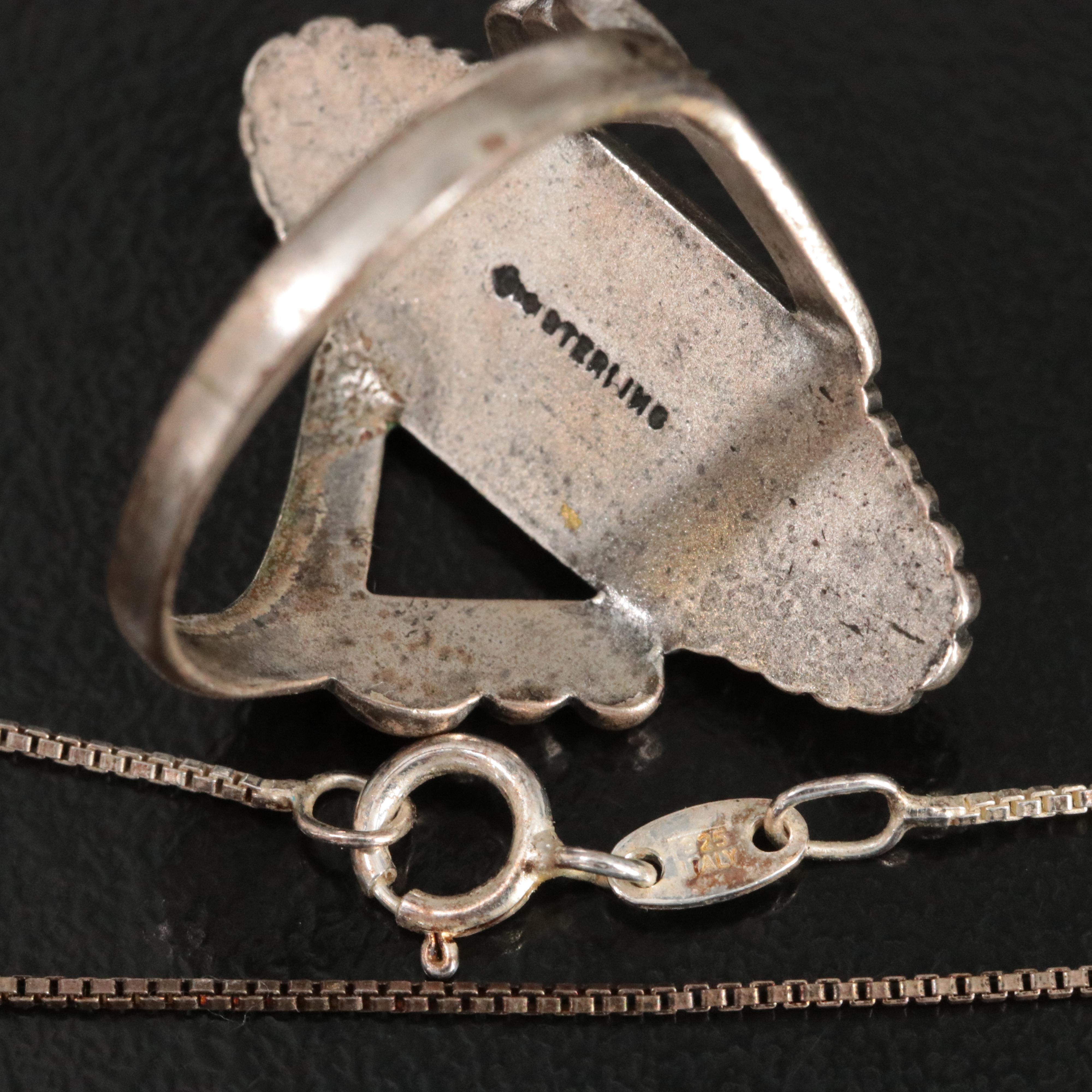 Sterling Turquoise and Amber Necklace and Rings