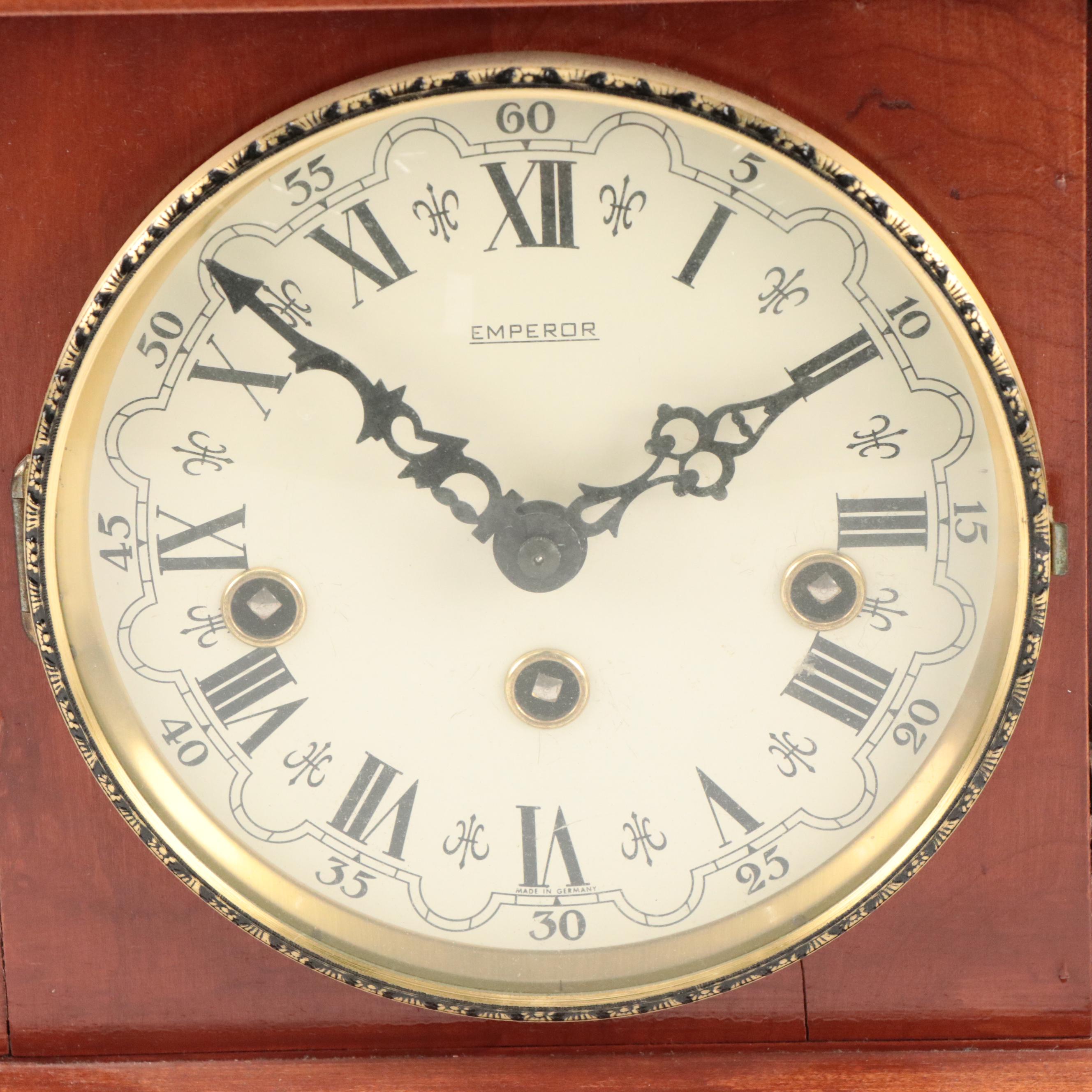 Emperor Clock Co. Wooden and Brass Mantel Clock