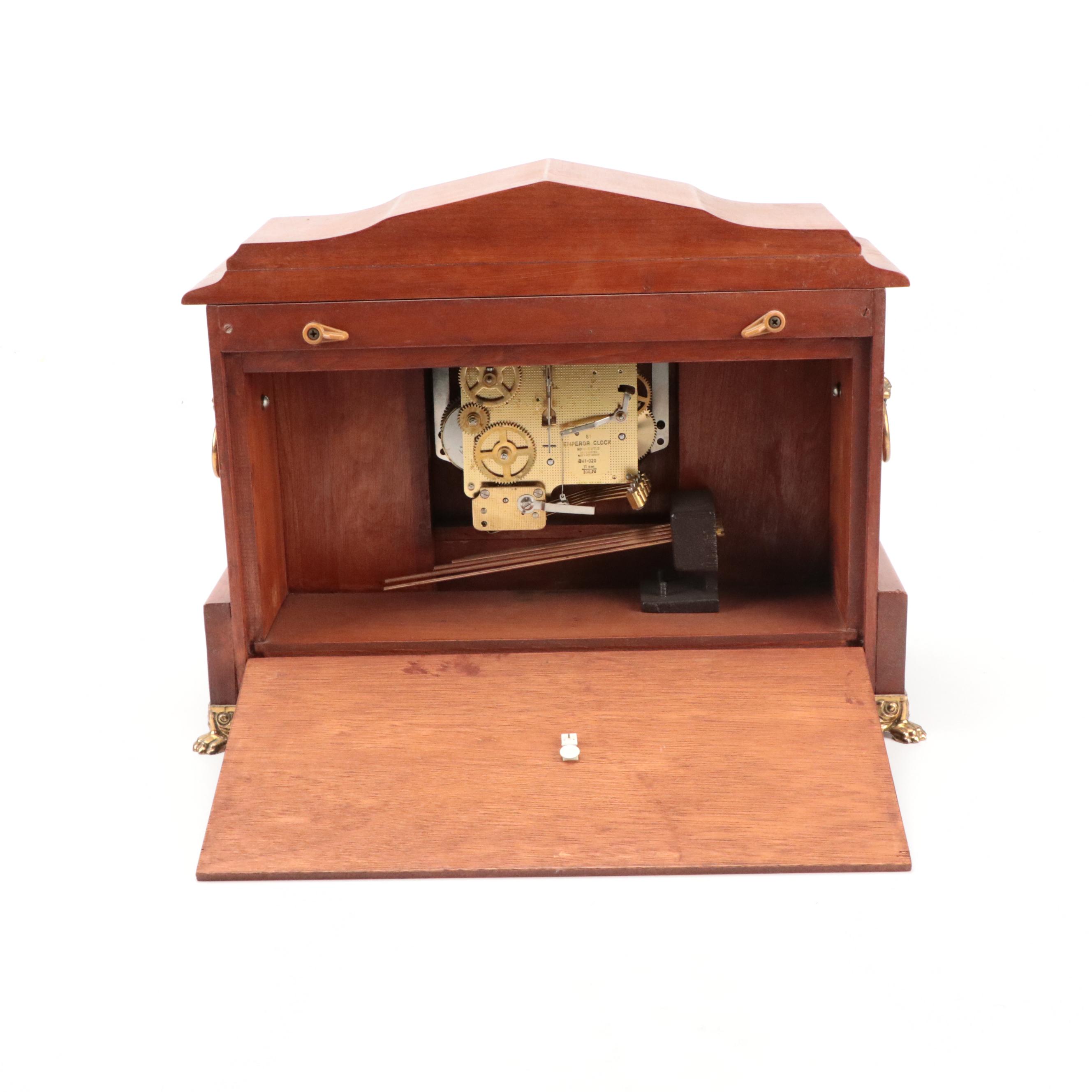 Emperor Clock Co. Wooden and Brass Mantel Clock