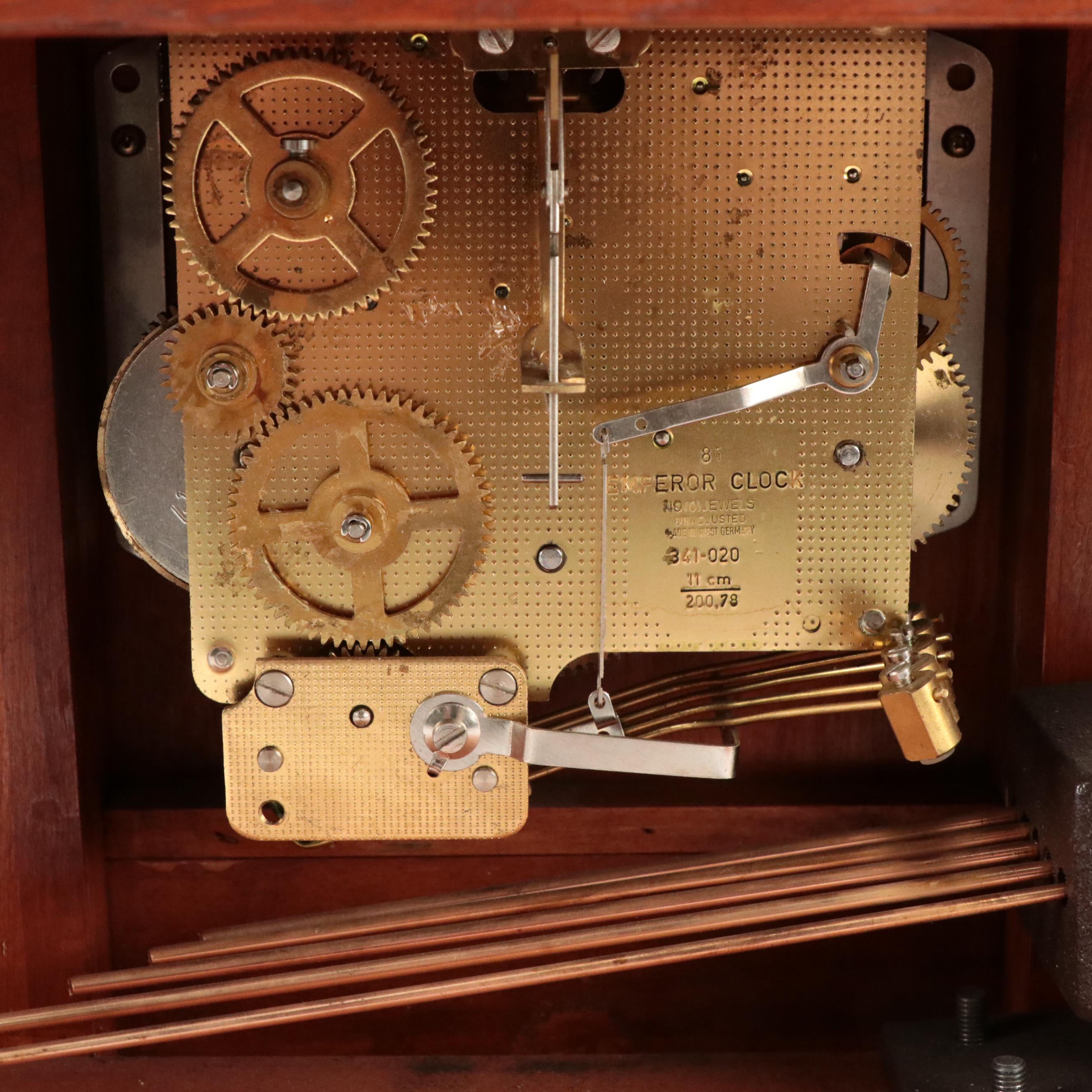 Emperor Clock Co. Wooden and Brass Mantel Clock