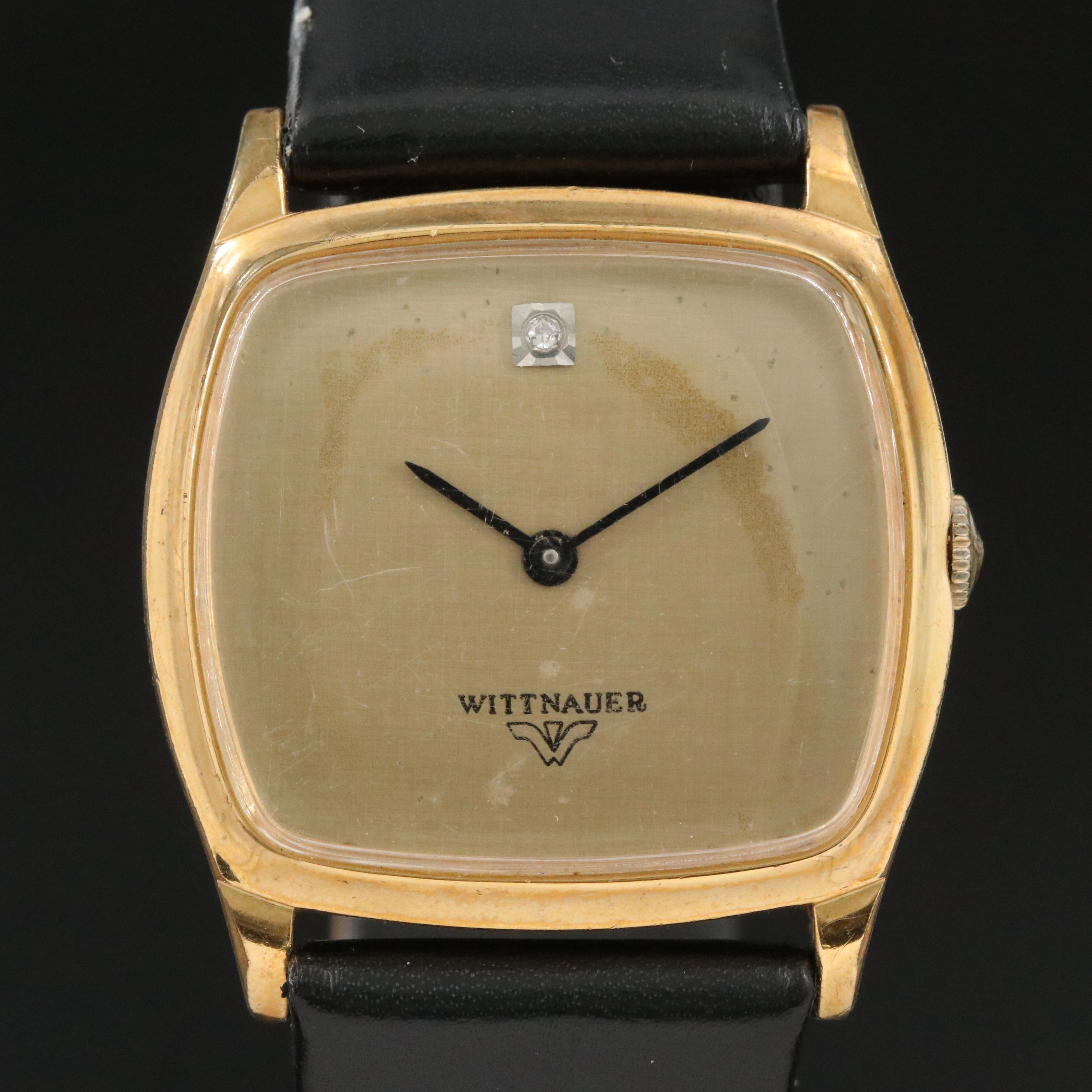 Vintage Wittnauer Diamond Accent Champagne Dial Gold-Plated Manual-Wind Watch