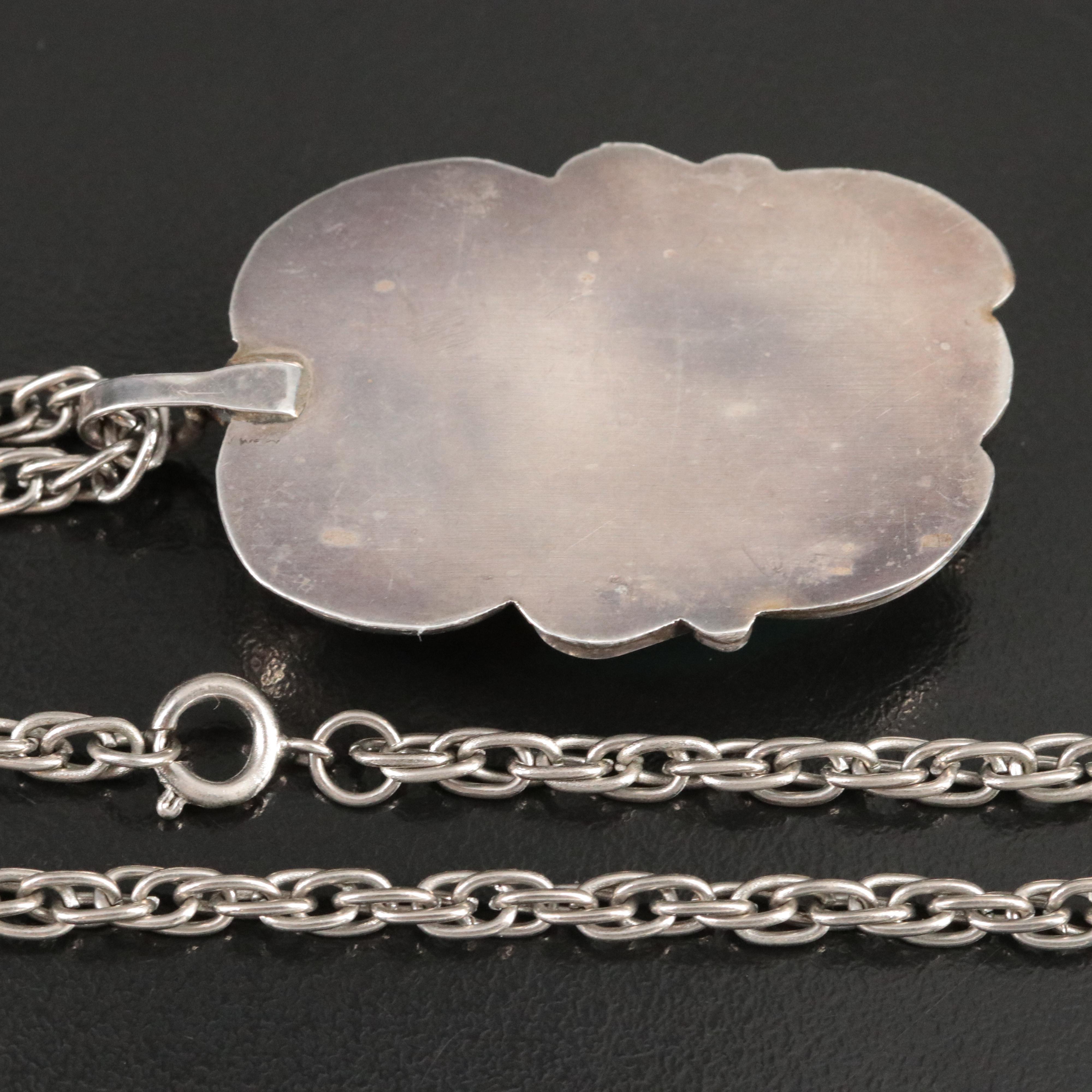 Western Style Sterling Turquoise Appliqué Pendant with Singapore Chain